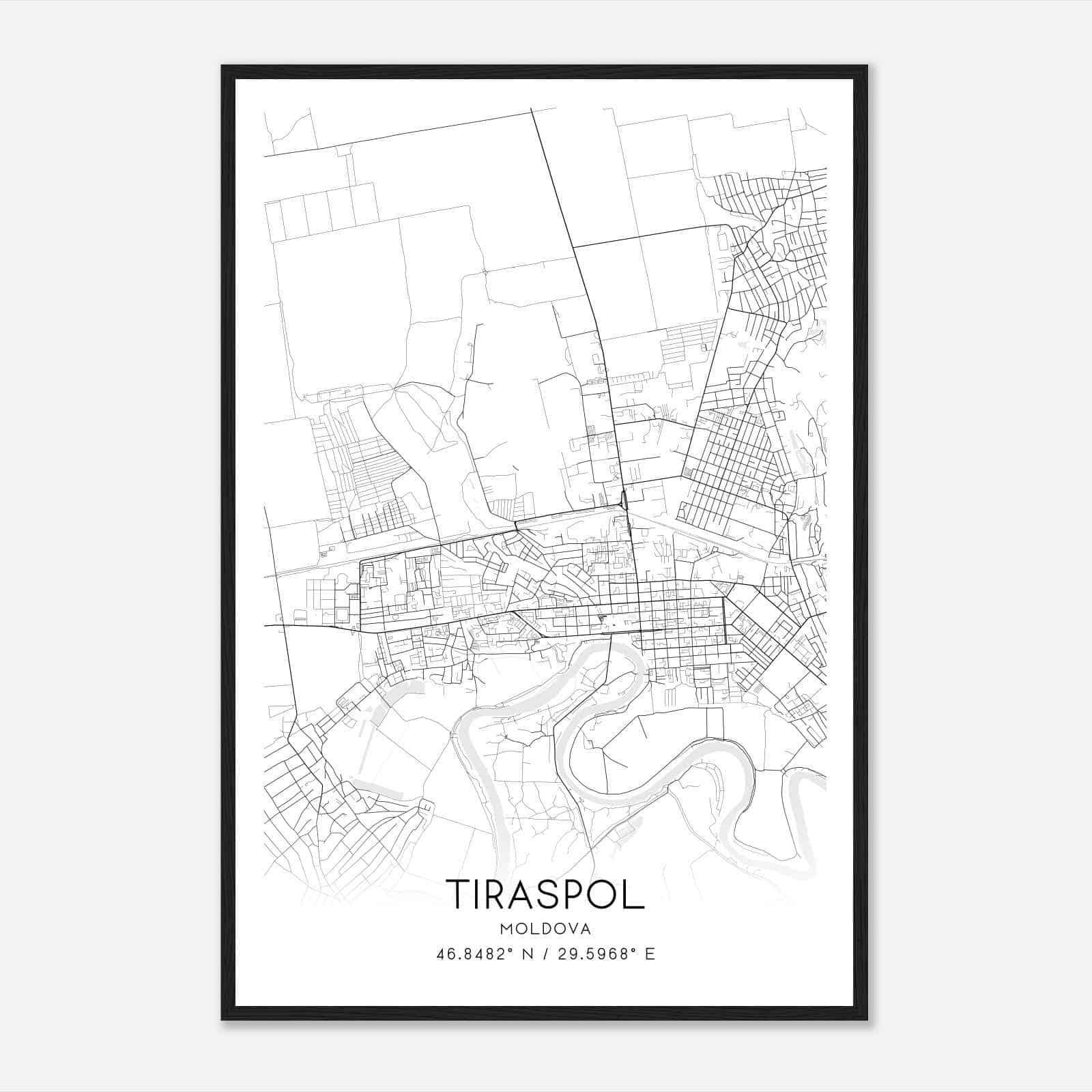 Tiraspol Moldova Map Poster, Tiraspol City Road Wall Art Print