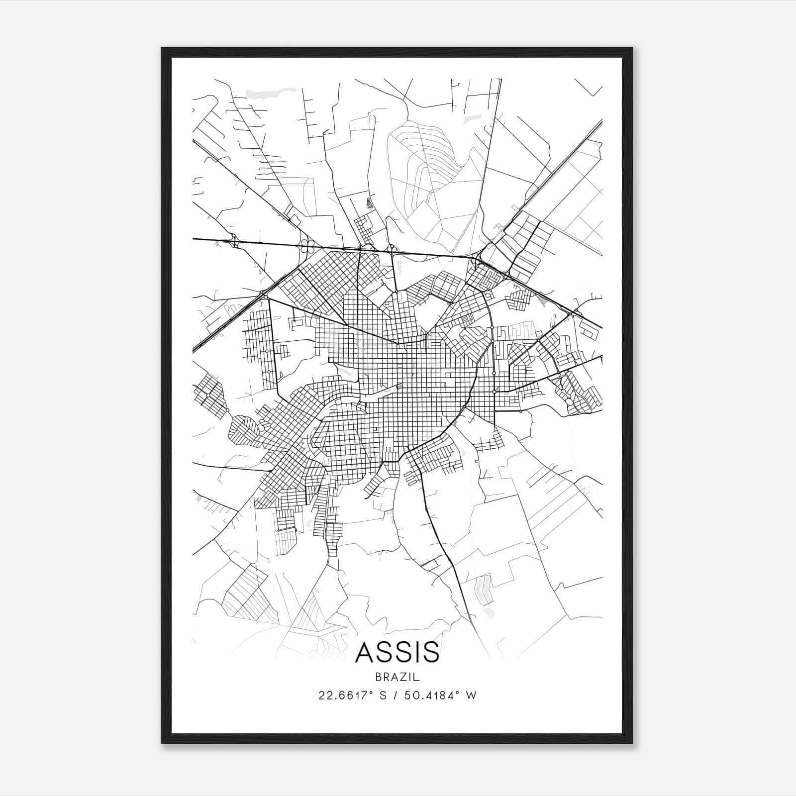 Assis Brazil Map Poster, Assis City Road Wall Art Print