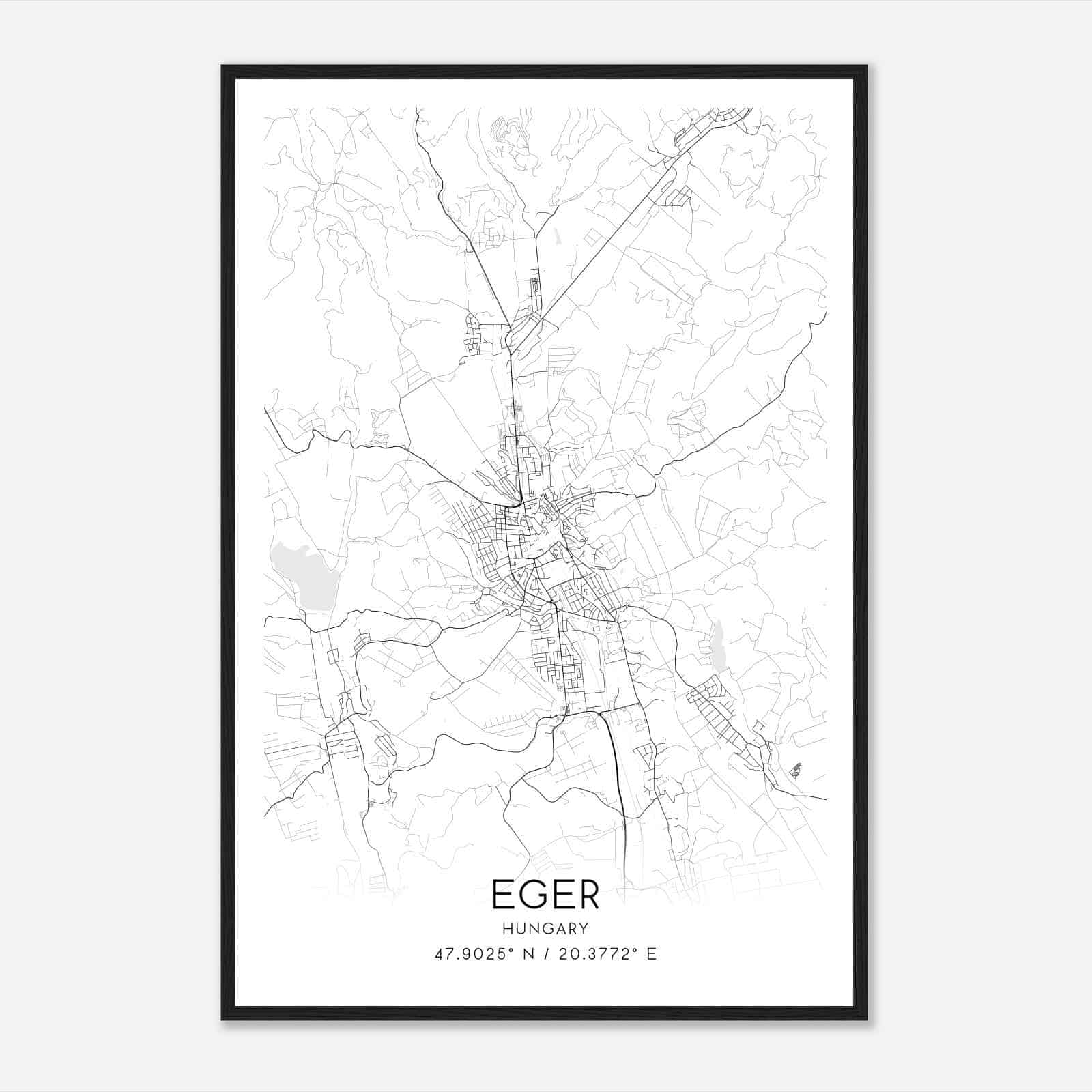 Eger Hungary Map Poster, Eger City Road Wall Art Print