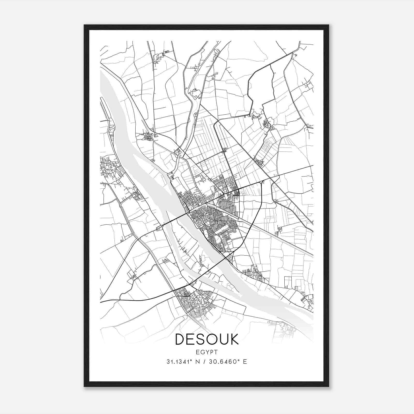 Desouk Egypt Map Poster, Desouk City Road Wall Art Print