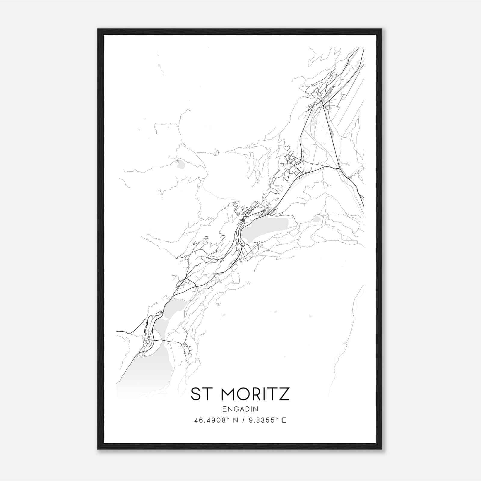 St Moritz Engadin Map Poster, St Moritz City Road Wall Art Print