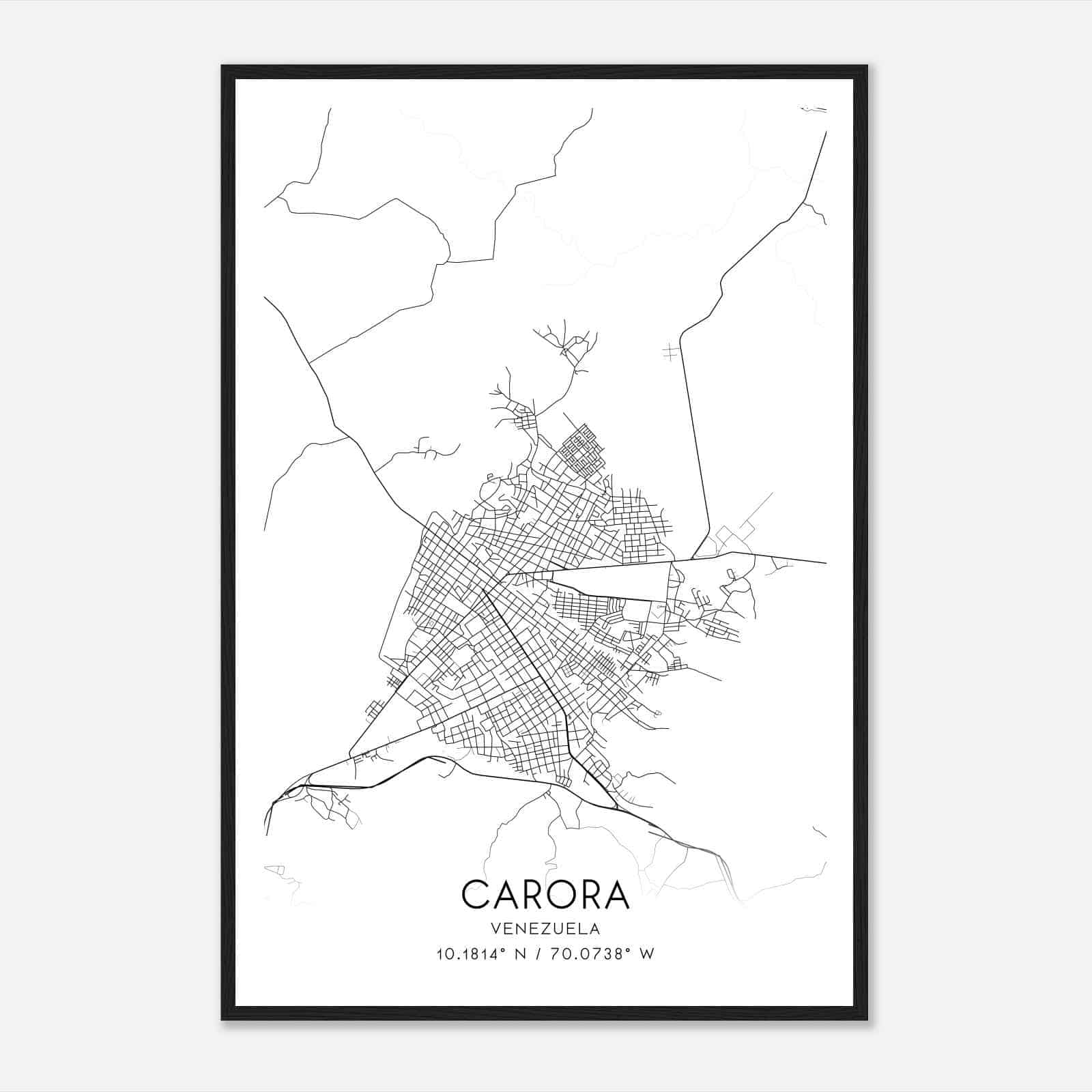 Carora Venezuela Map Poster, Carora City Road Wall Art Print
