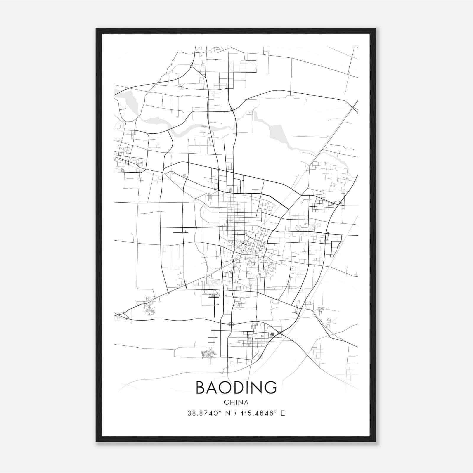 Baoding China Map Poster, Baoding City Road Wall Art Print