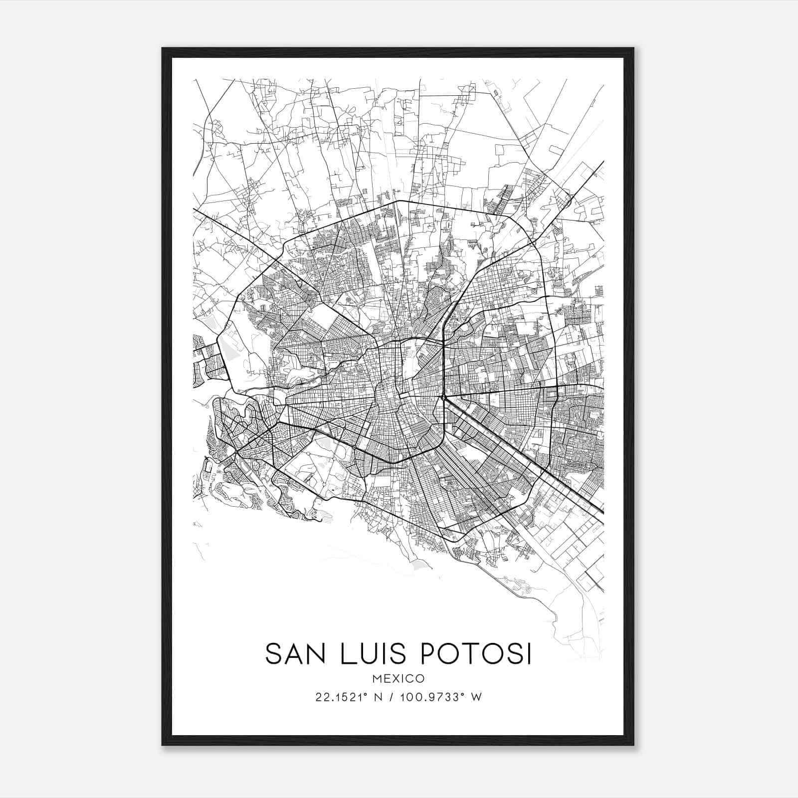 San Luis Potosi Mexico Map Poster, San Luis Potosi City Road Wall Art Print