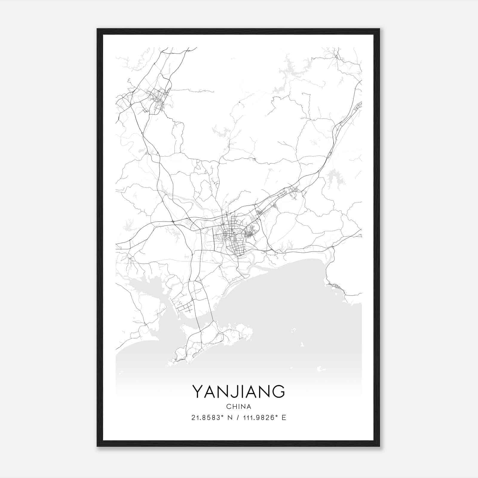 Yanjiang China Map Poster, Yanjiang City Road Wall Art Print