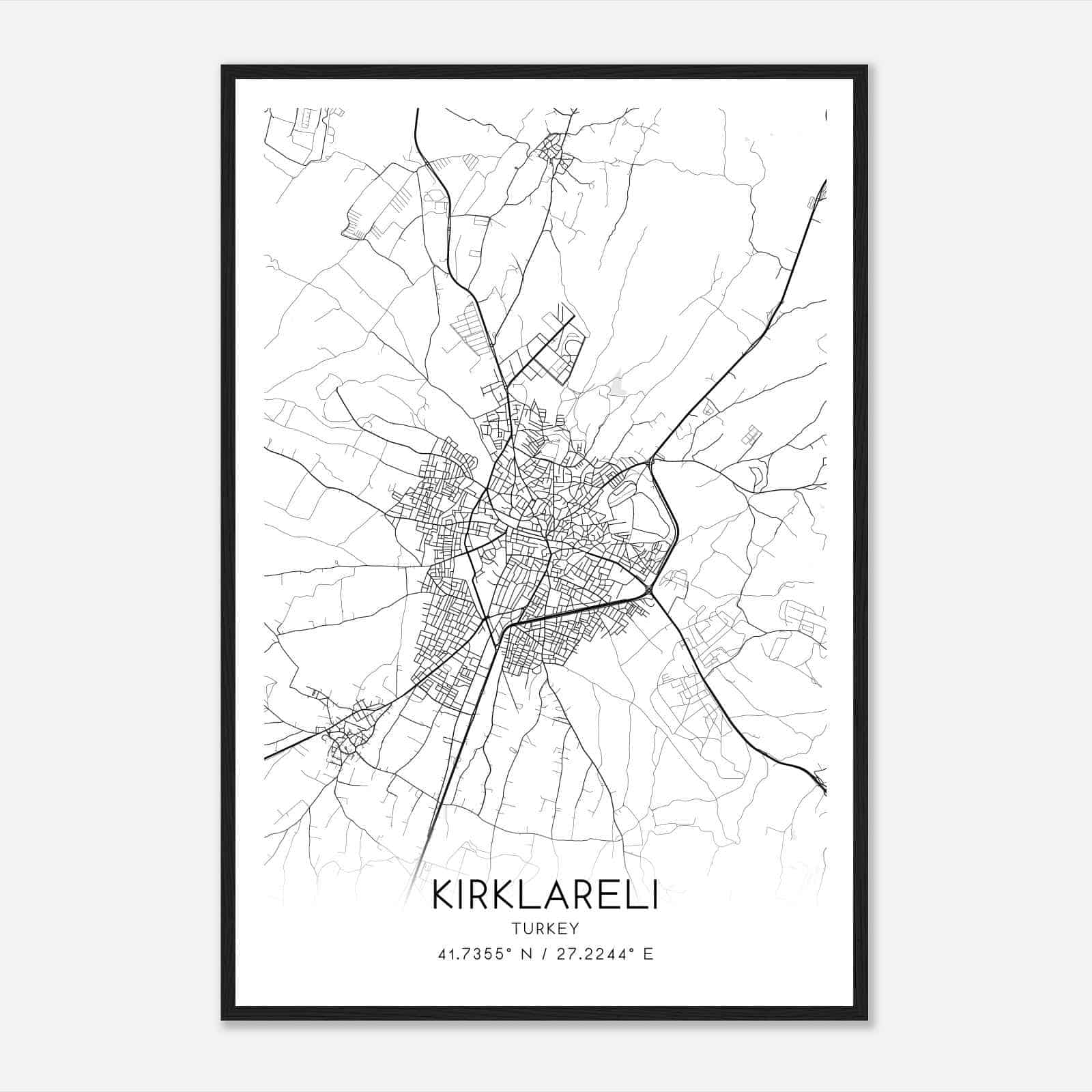 Kirklareli Turkey Map Poster, Kirklareli City Road Wall Art Print