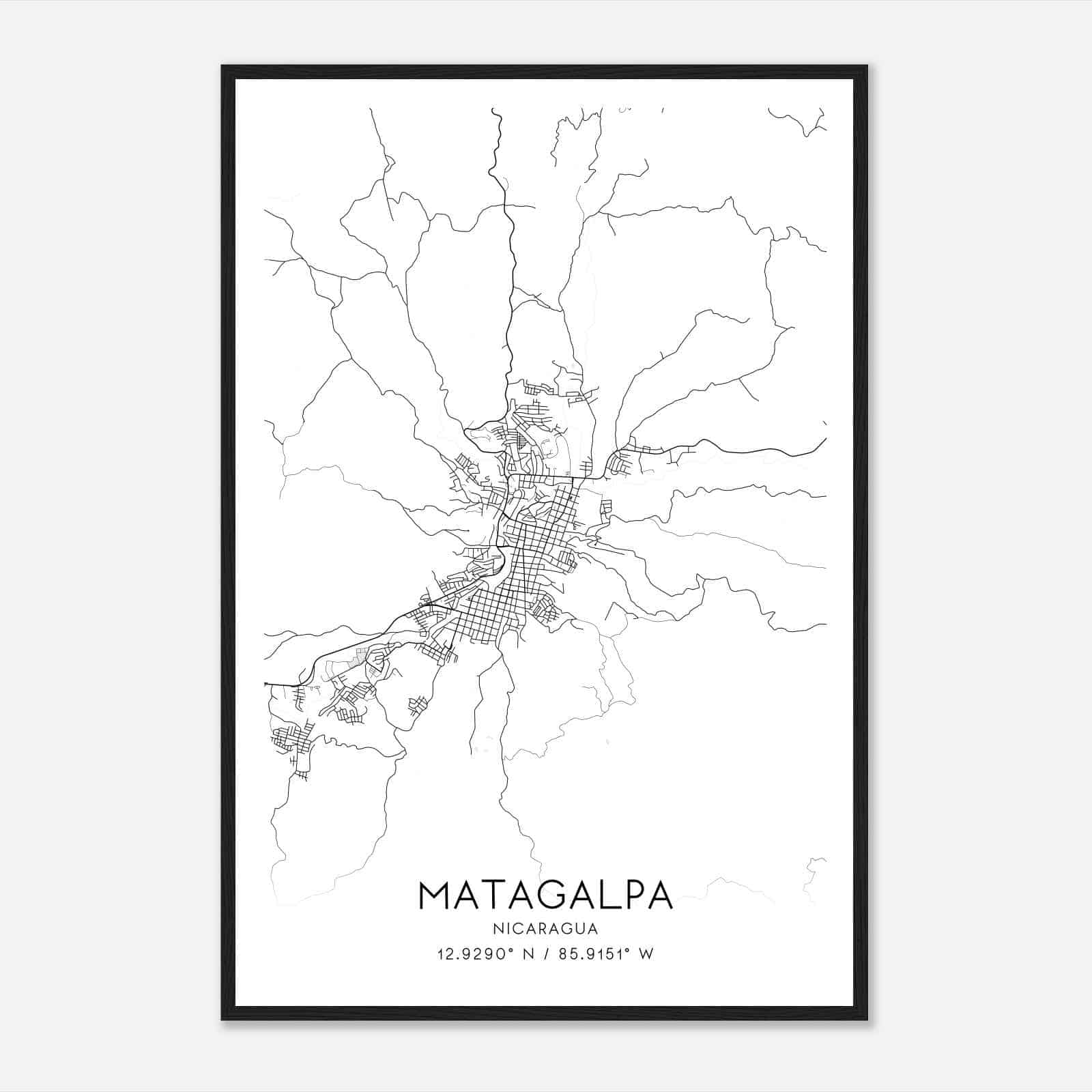 Matagalpa Nicaragua Map Poster, Matagalpa City Road Wall Art Print