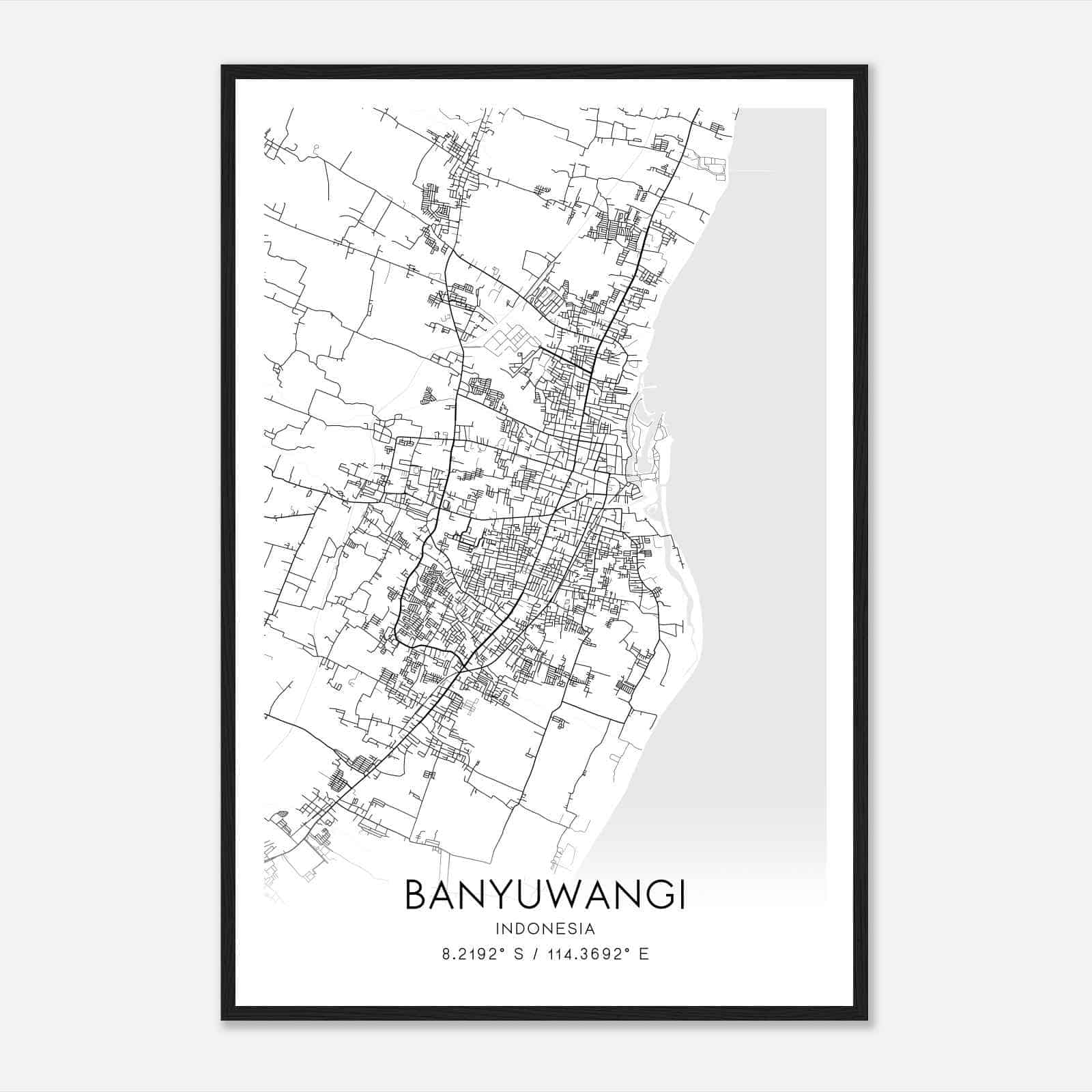 Banyuwangi Indonesia Map Poster, Banyuwangi City Road Wall Art Print