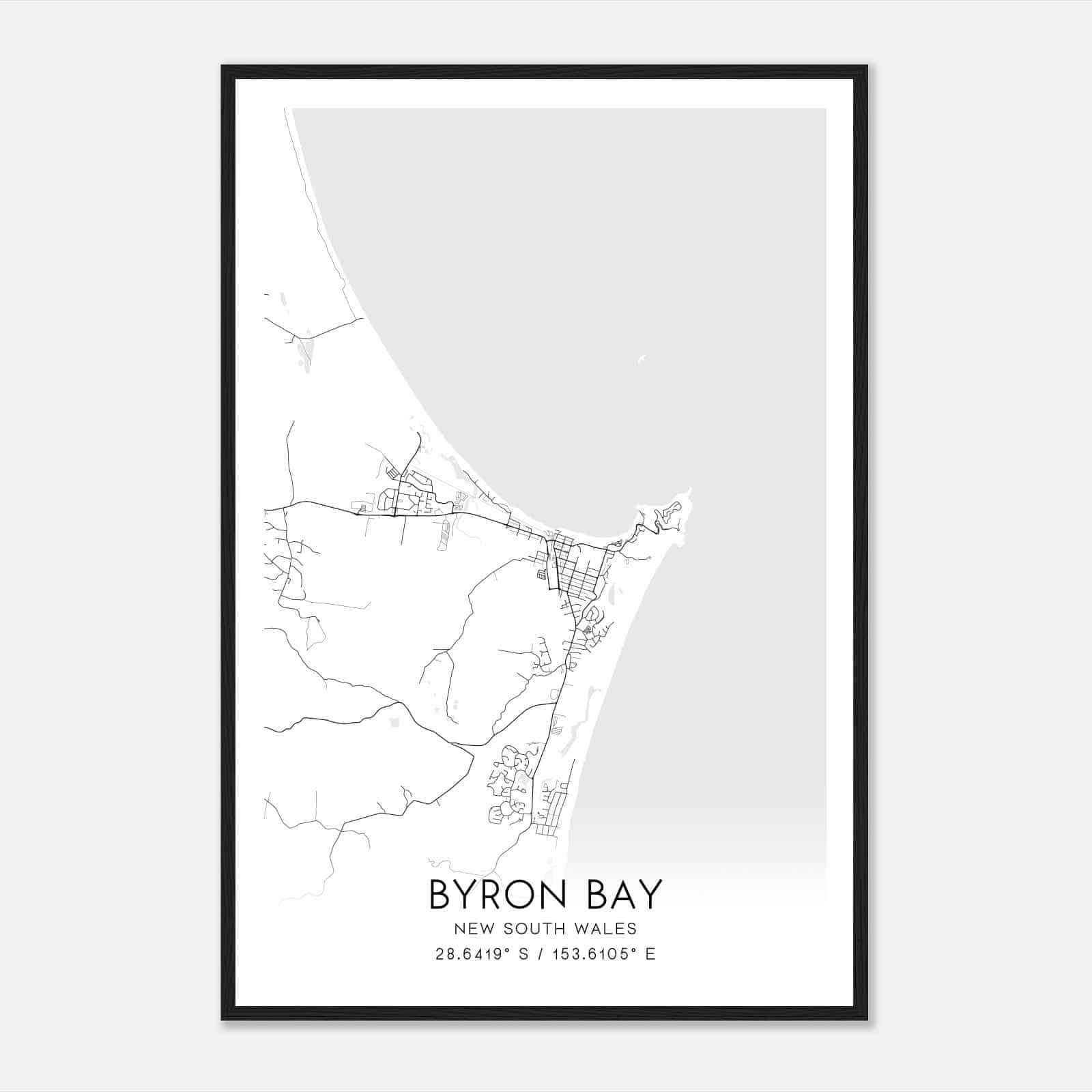 Byron Bay New South Wales Map Poster, Byron Bay City Road Wall Art Print