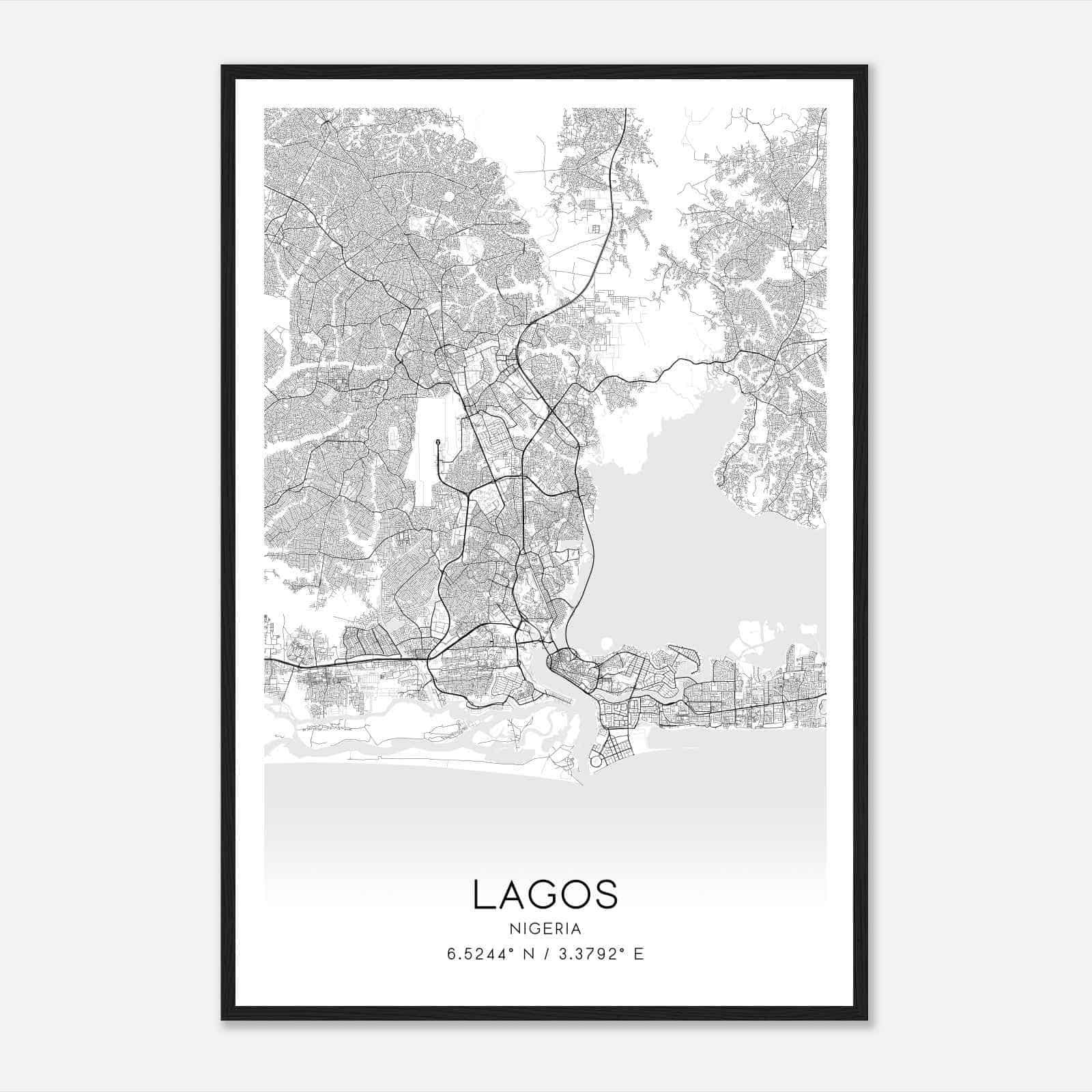 Lagos Nigeria Map Poster, Lagos City Road Wall Art Print