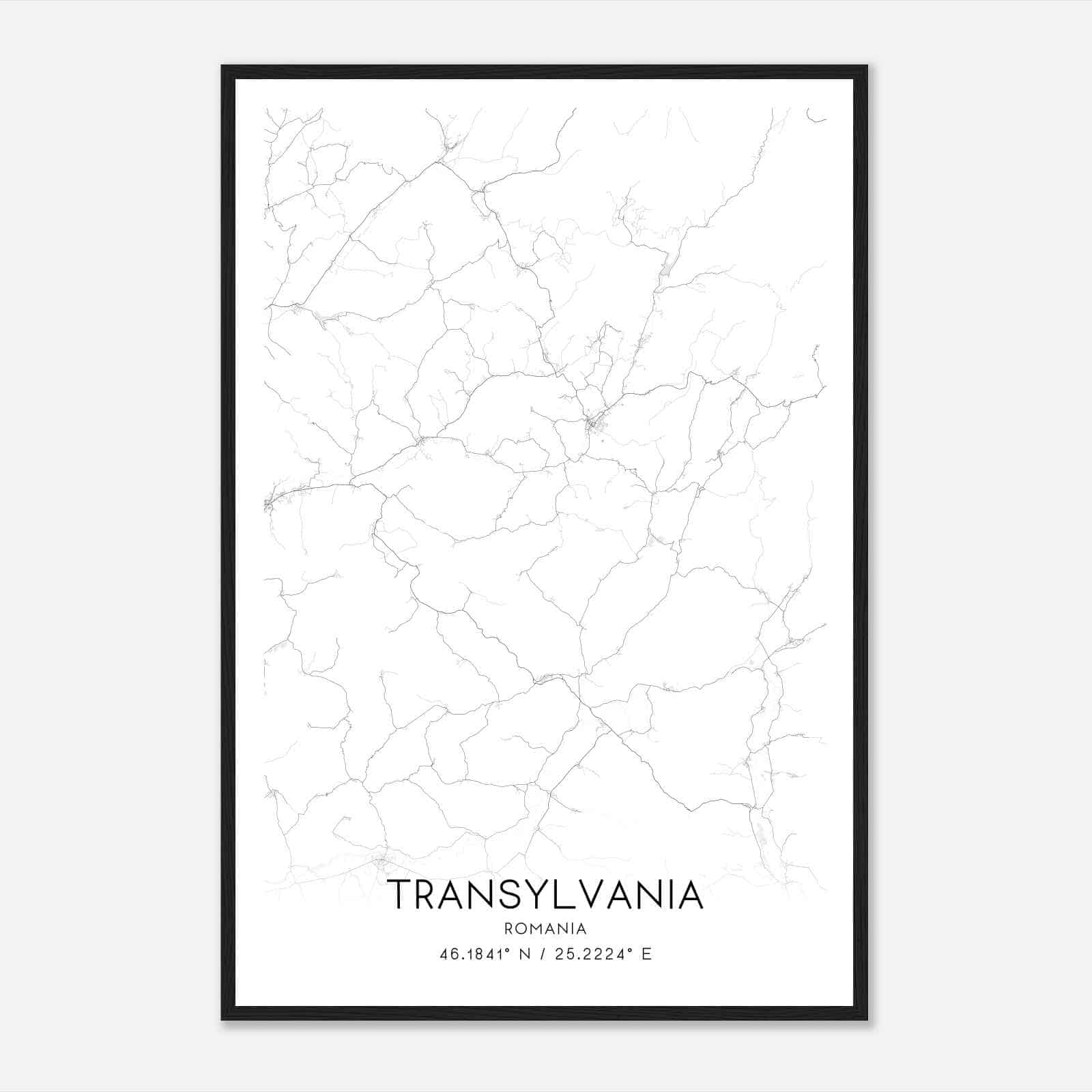 Transylvania Romania Map Poster, Transylvania City Road Wall Art Print