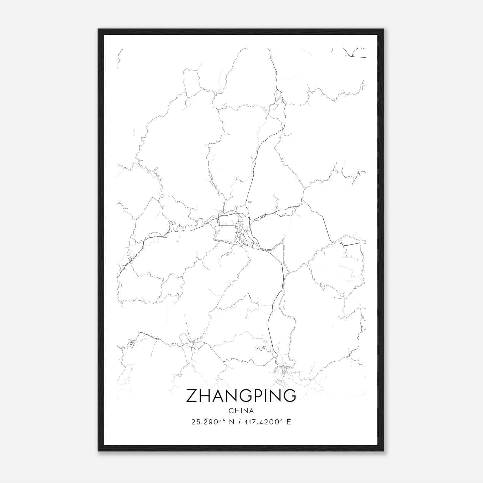 Zhangping China Map Poster, Zhangping City Road Wall Art Print