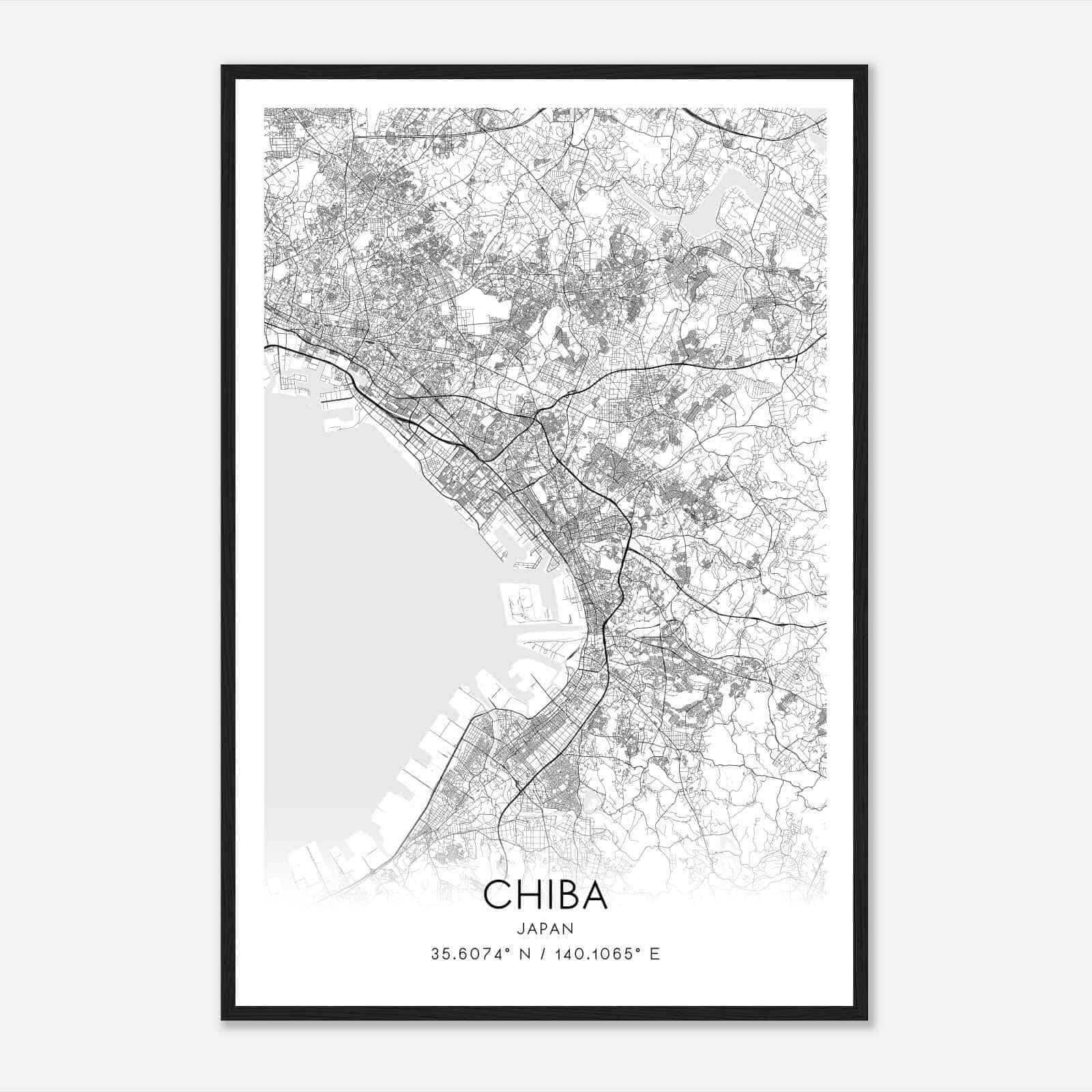 Chiba Japan Map Poster, Chiba City Road Wall Art Print