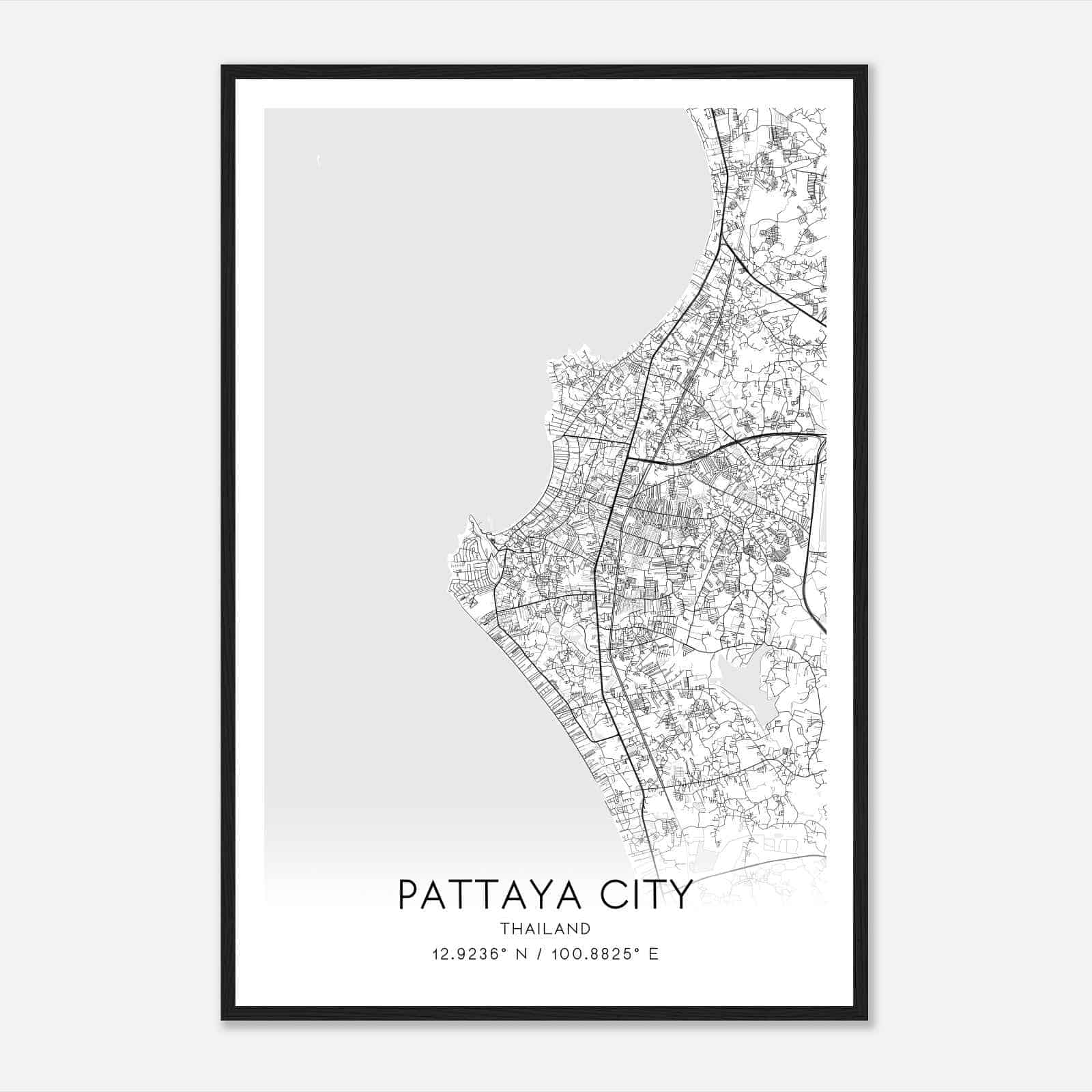 Pattaya City Thailand Map Poster, Pattaya City City Road Wall Art Print