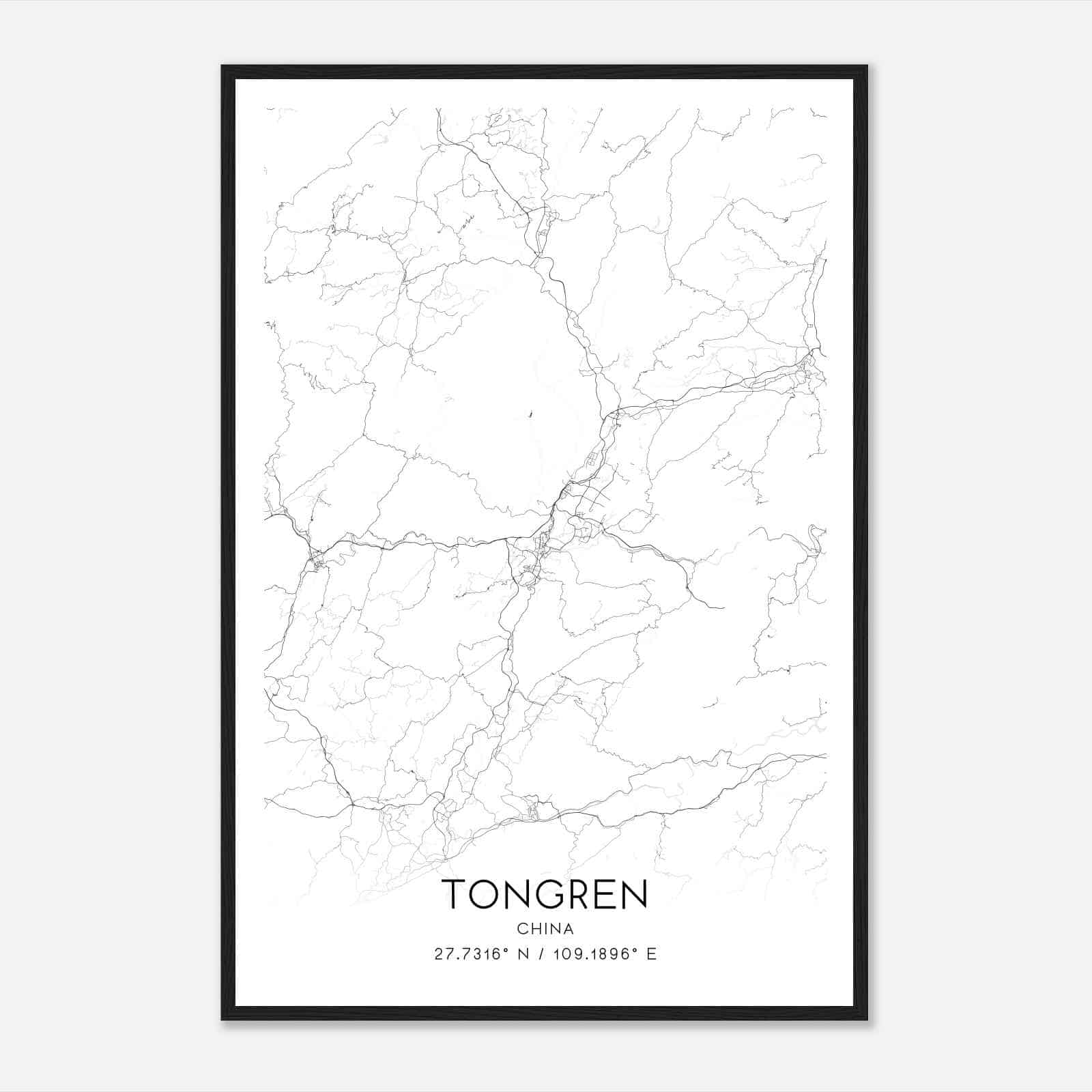 Tongren China Map Poster, Tongren City Road Wall Art Print