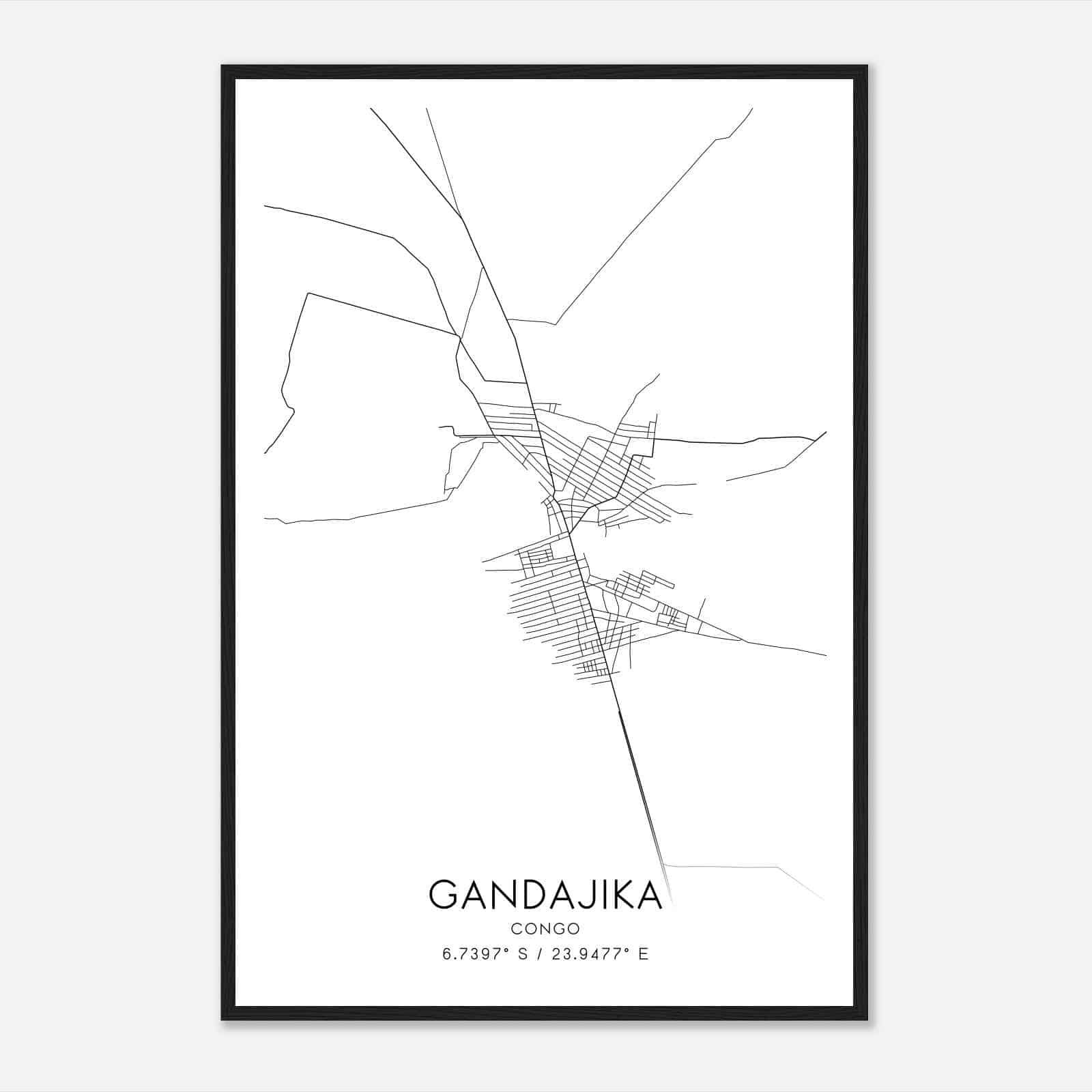 Gandajika Congo Map Poster, Gandajika City Road Wall Art Print