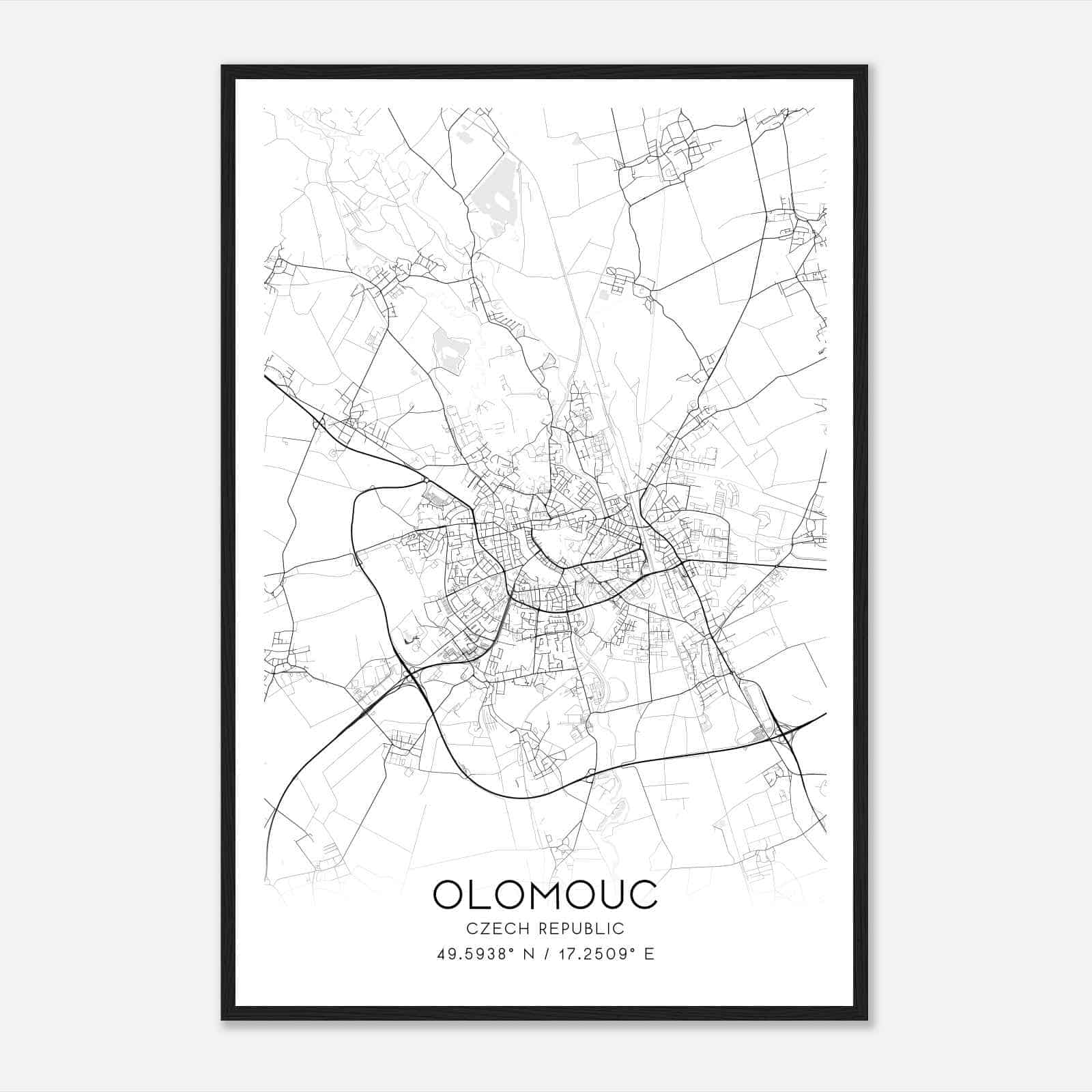 Olomouc Czech Republic Map Poster, Olomouc City Road Wall Art Print