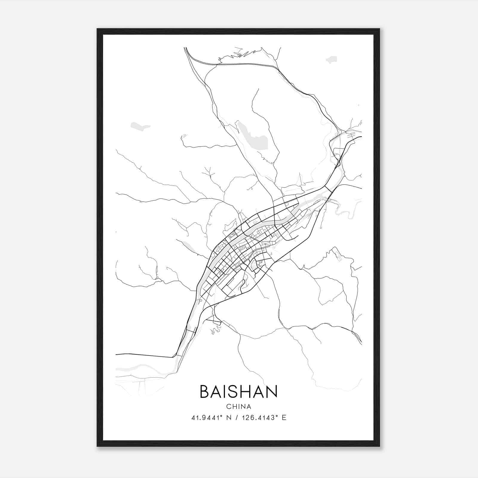 Baishan China Map Poster, Baishan City Road Wall Art Print