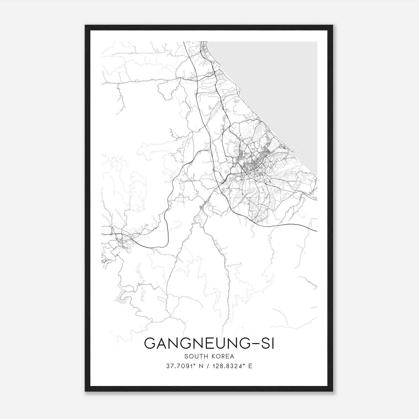 Gangneungsi South Korea Map Poster, Gangneungsi City Road Wall Art Print