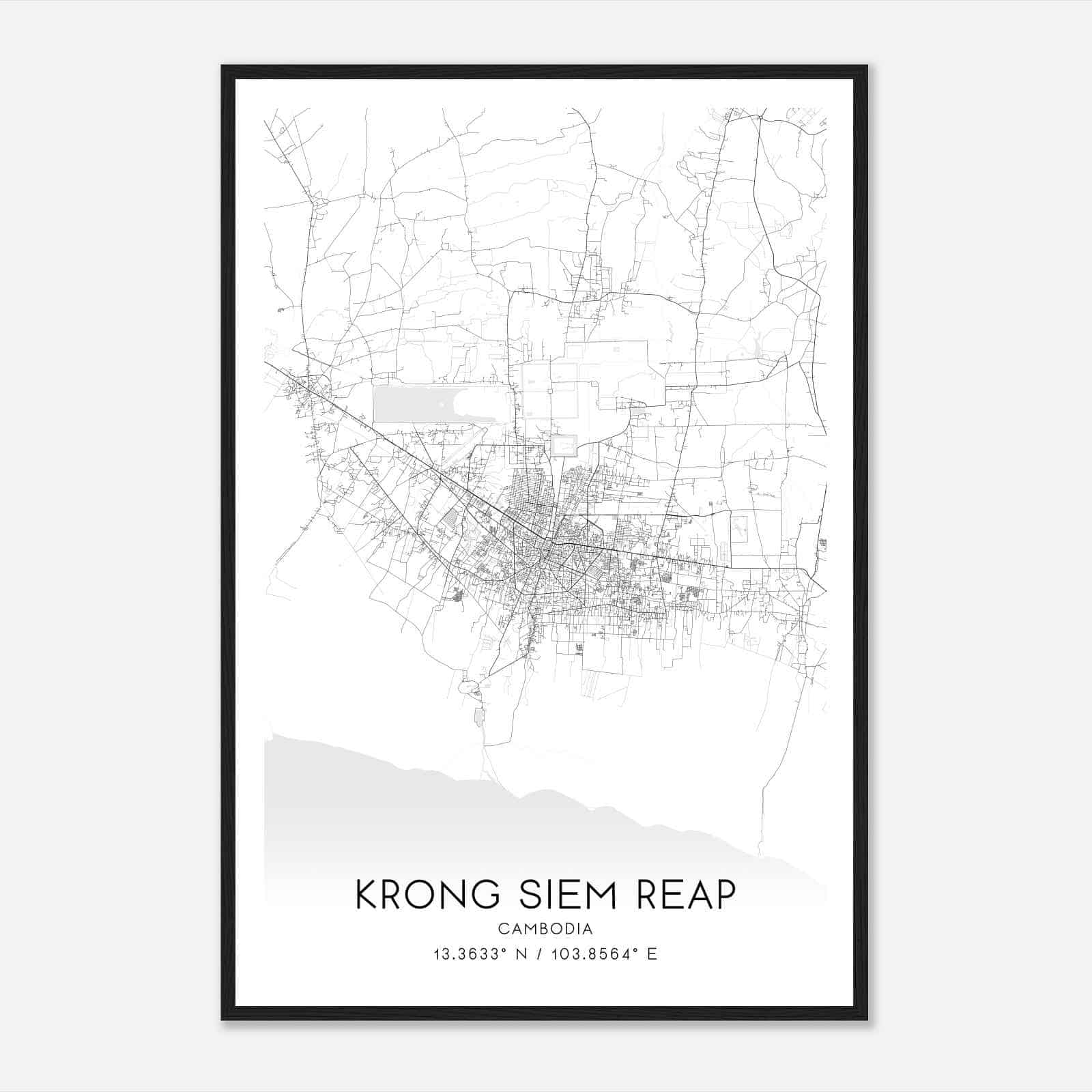 Krong Siem Reap Cambodia Map Poster, Krong Siem Reap City Road Wall Art Print
