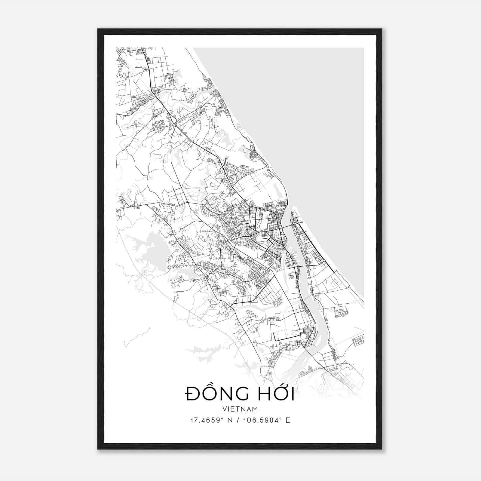 Dong Hoi Vietnam Map Poster, Dong Hoi City Road Wall Art Print