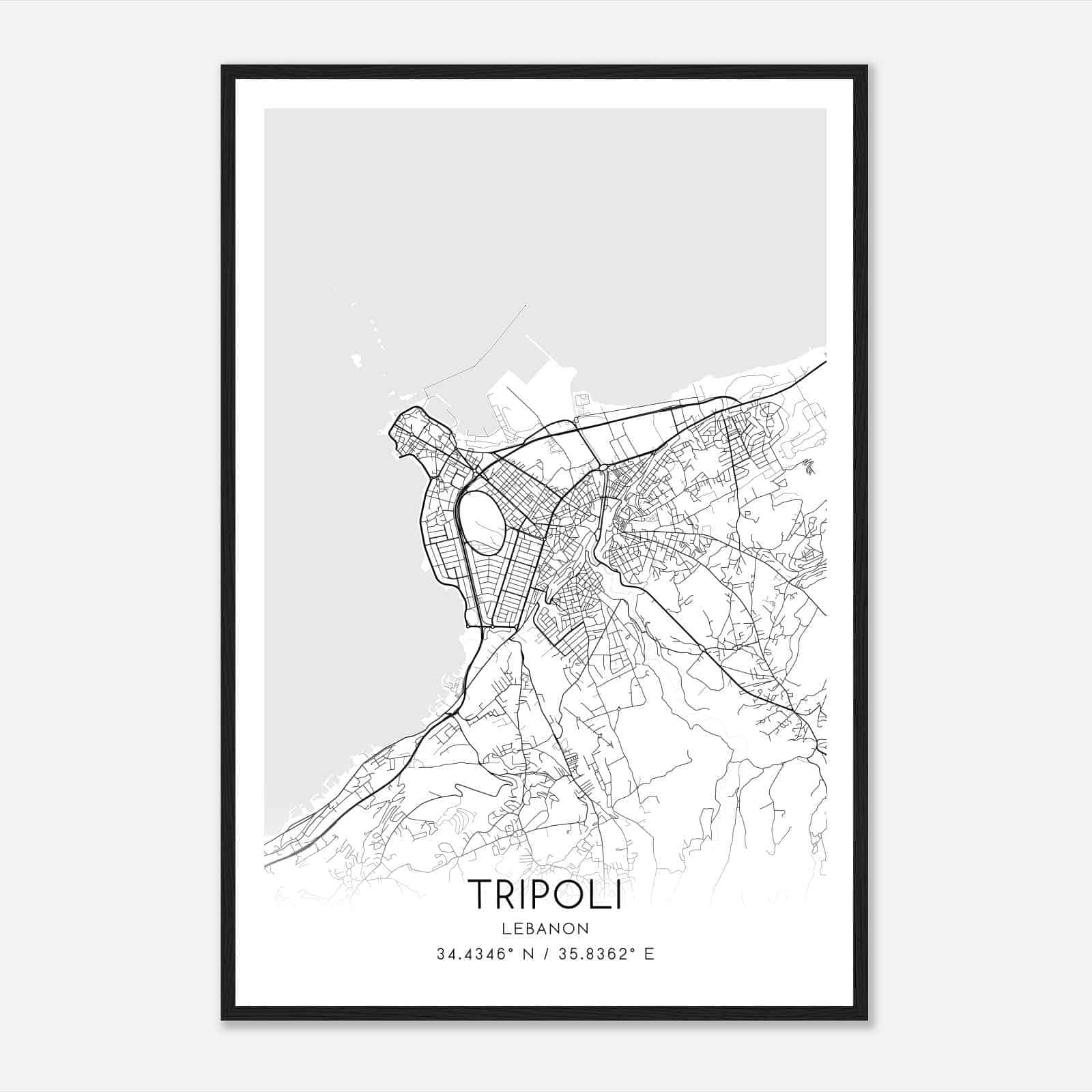 Tripoli Lebanon Map Poster, Tripoli City Road Wall Art Print