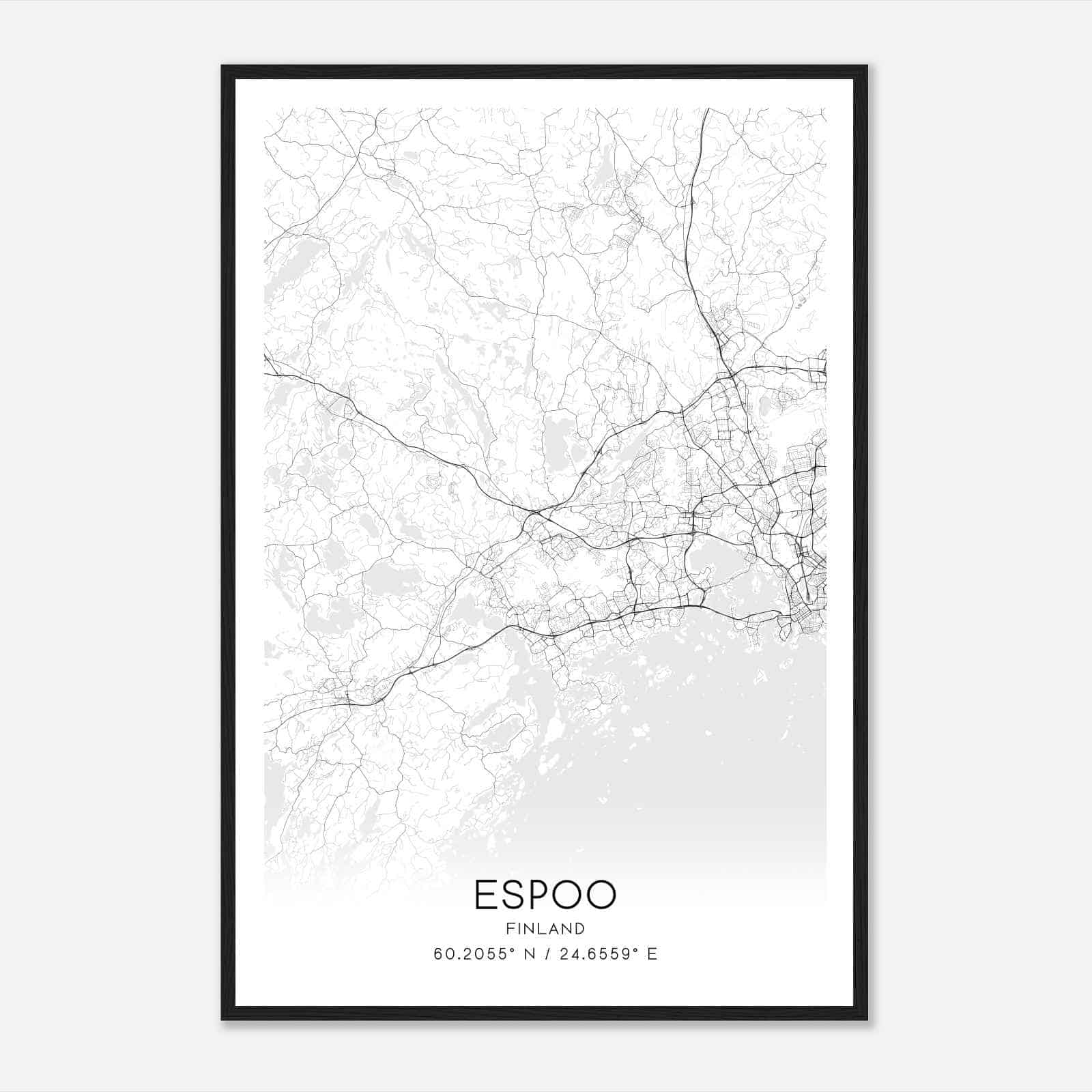 Espoo Finland Map Poster, Espoo City Road Wall Art Print