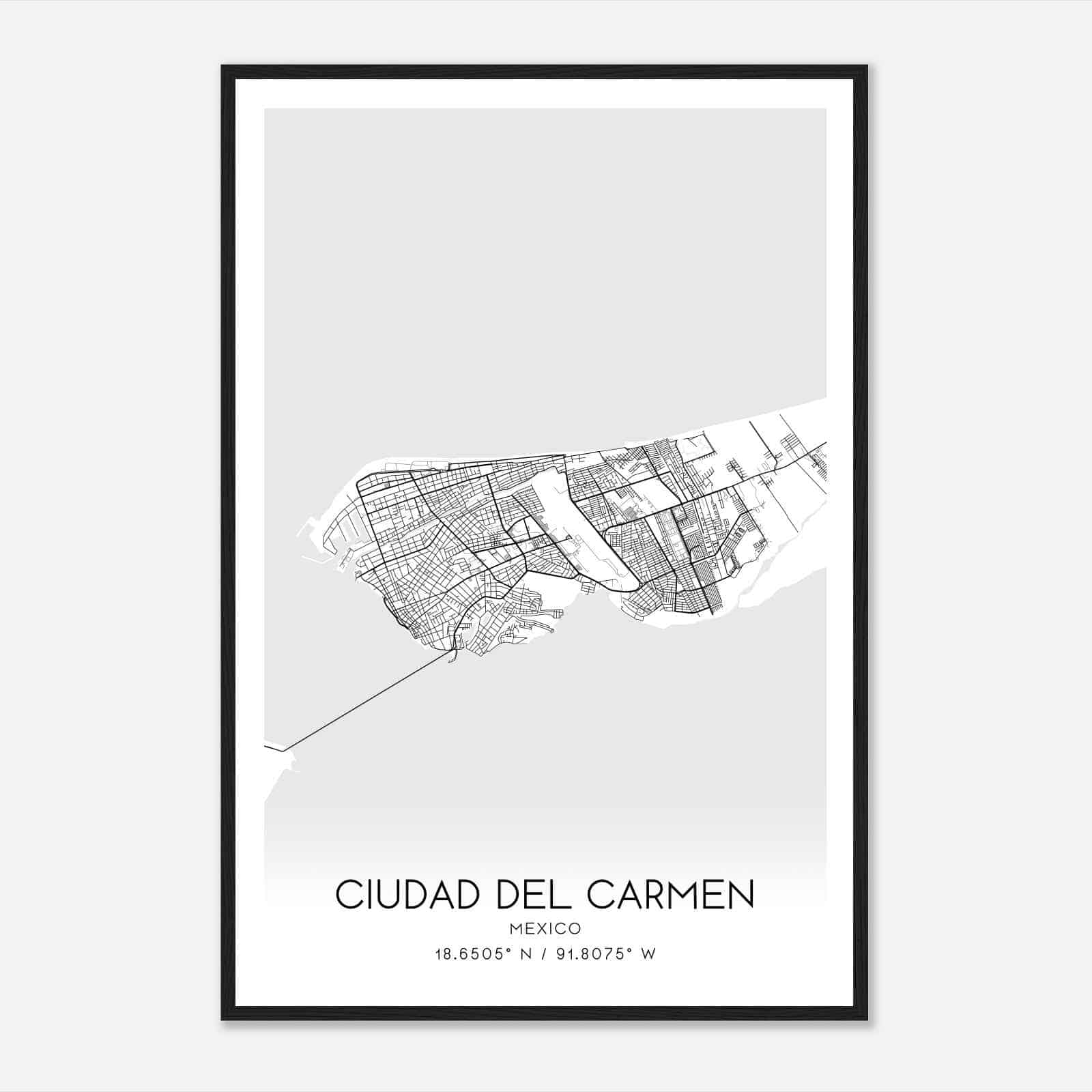 Ciudad del Carmen Mexico Map Poster, Ciudad del Carmen City Road Wall Art Print