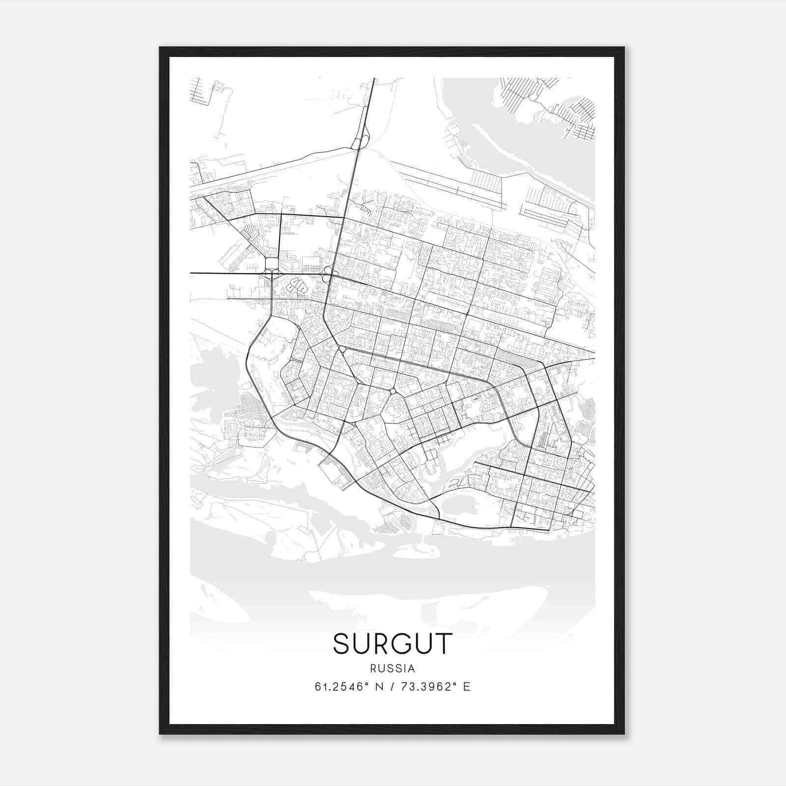 Surgut Russia Map Poster, Surgut City Road Wall Art Print