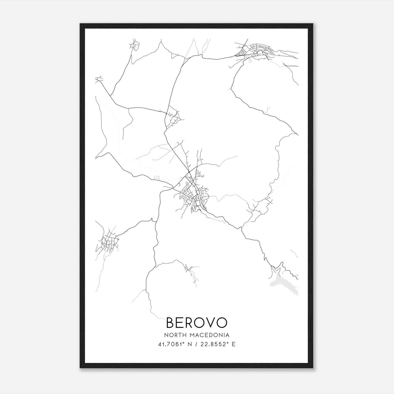 Berovo North Macedonia Map Poster, Berovo City Road Wall Art Print