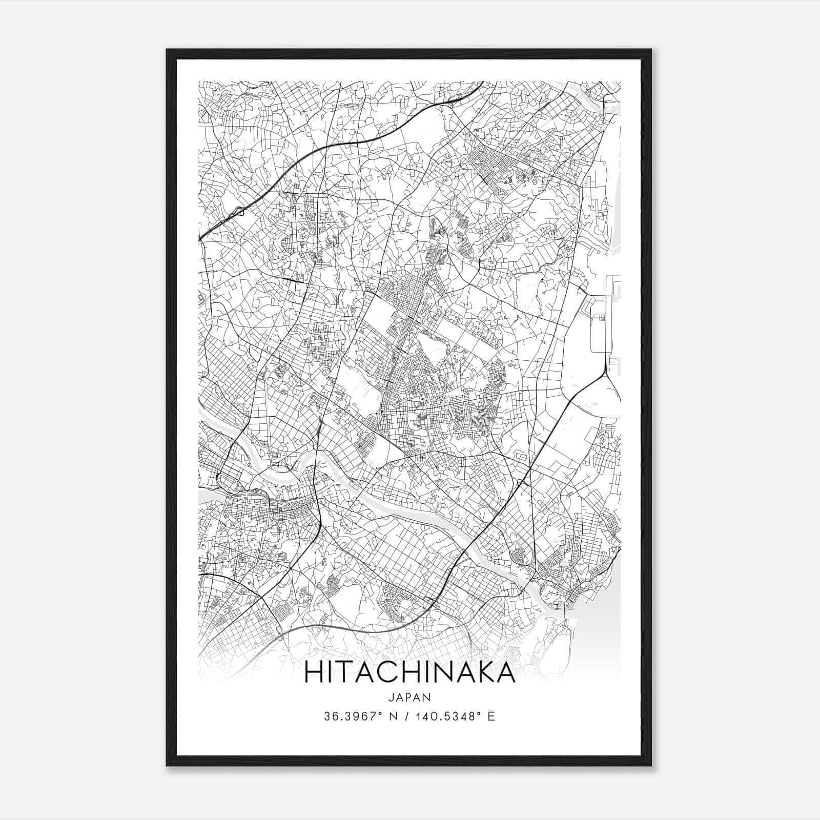 Hitachinaka Japan Map Poster, Hitachinaka City Road Wall Art Print