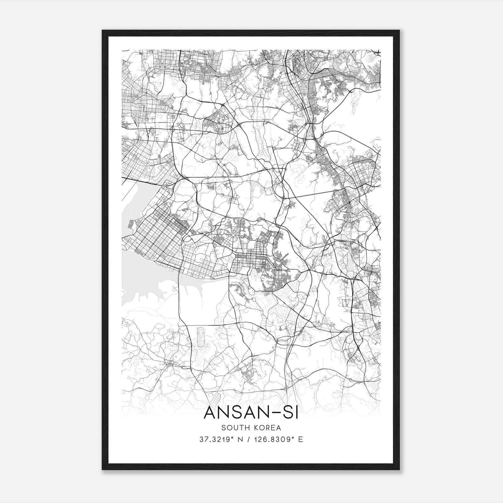Ansansi South Korea Map Poster, Ansansi City Road Wall Art Print