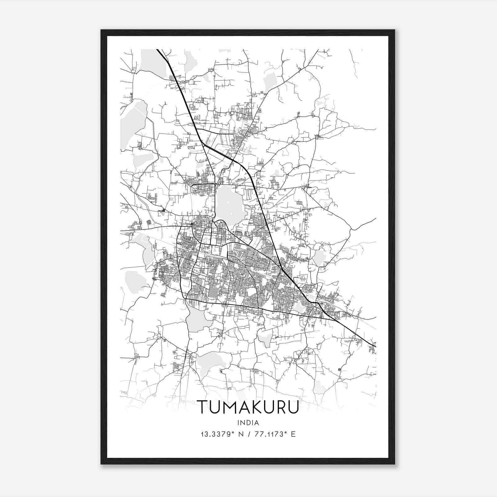Tumakuru India Map Poster, Tumakuru City Road Wall Art Print