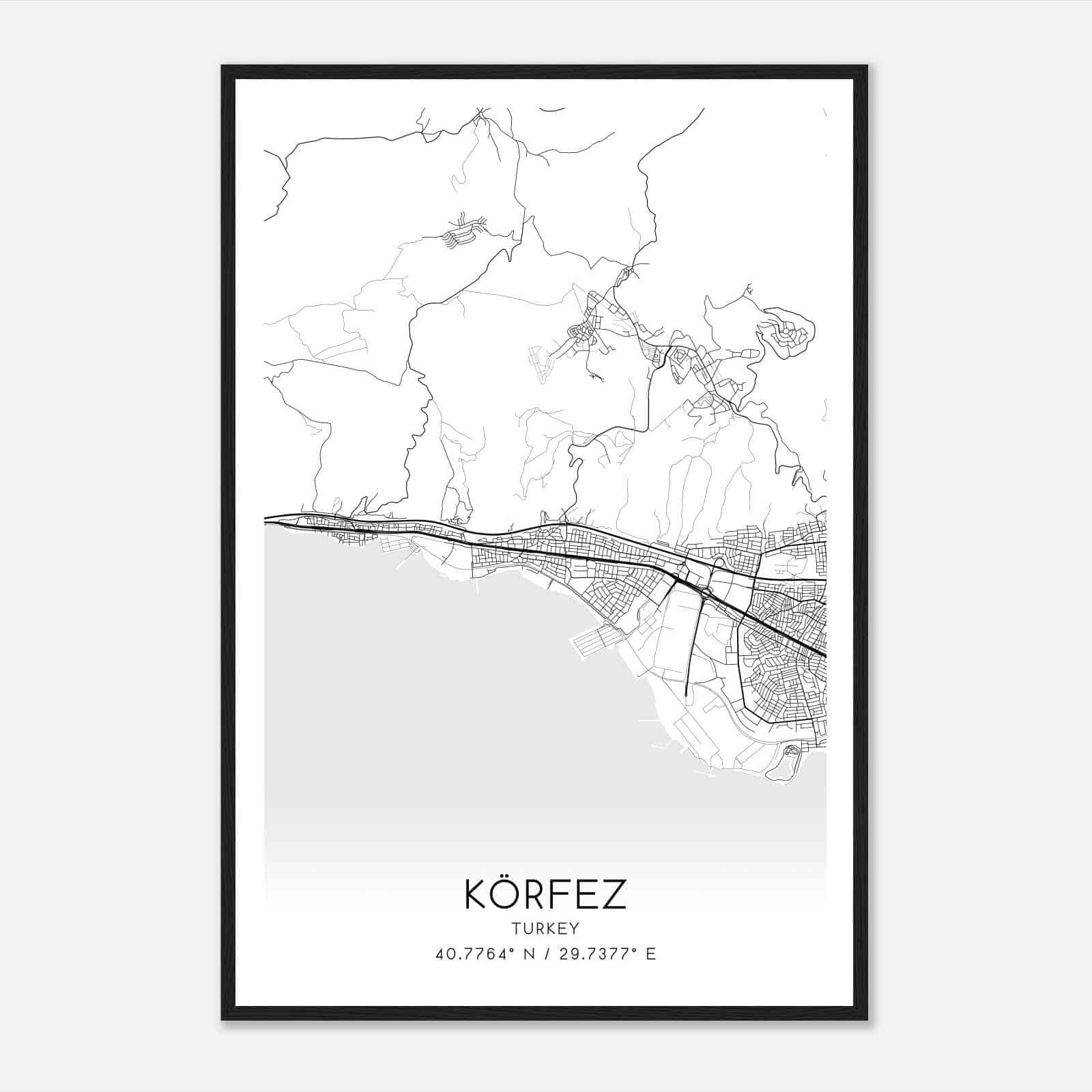 Korfez Turkey Map Poster, Korfez City Road Wall Art Print