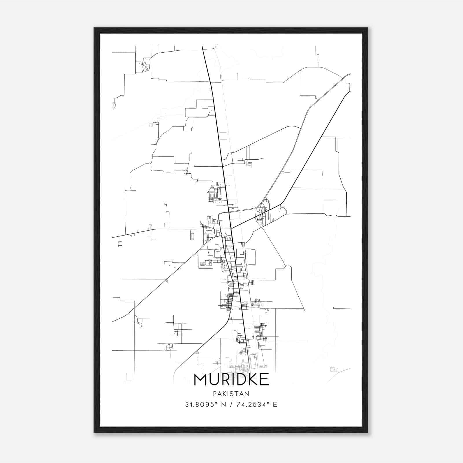 Muridke Pakistan Map Poster, Muridke City Road Wall Art Print