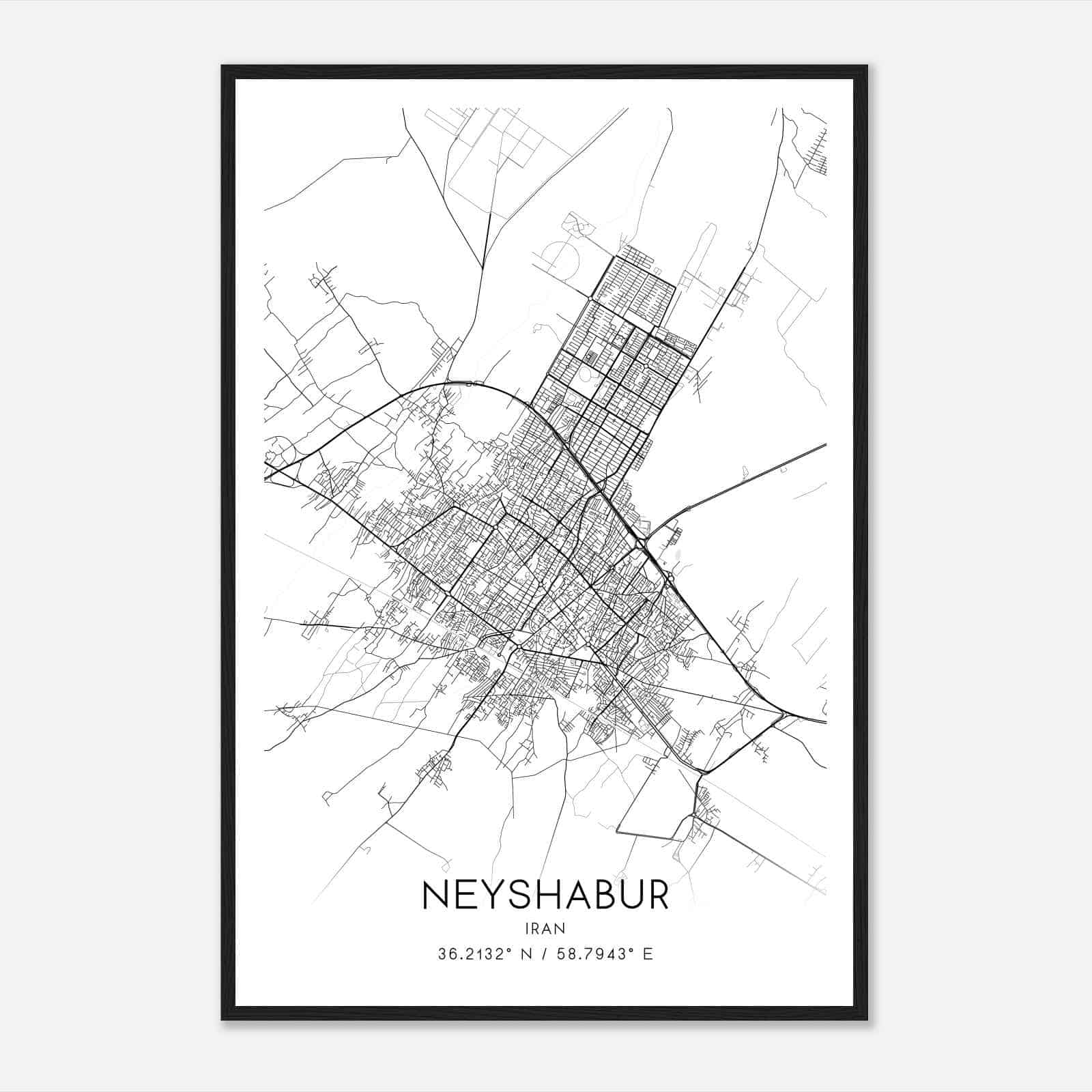 Neyshabur Iran Map Poster, Neyshabur City Road Wall Art Print