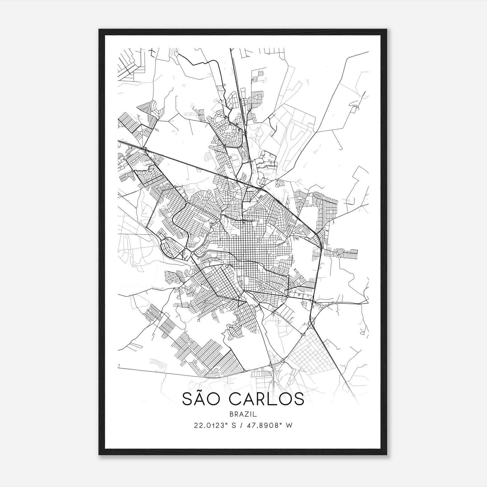 Sao Carlos Brazil Map Poster, Sao Carlos City Road Wall Art Print