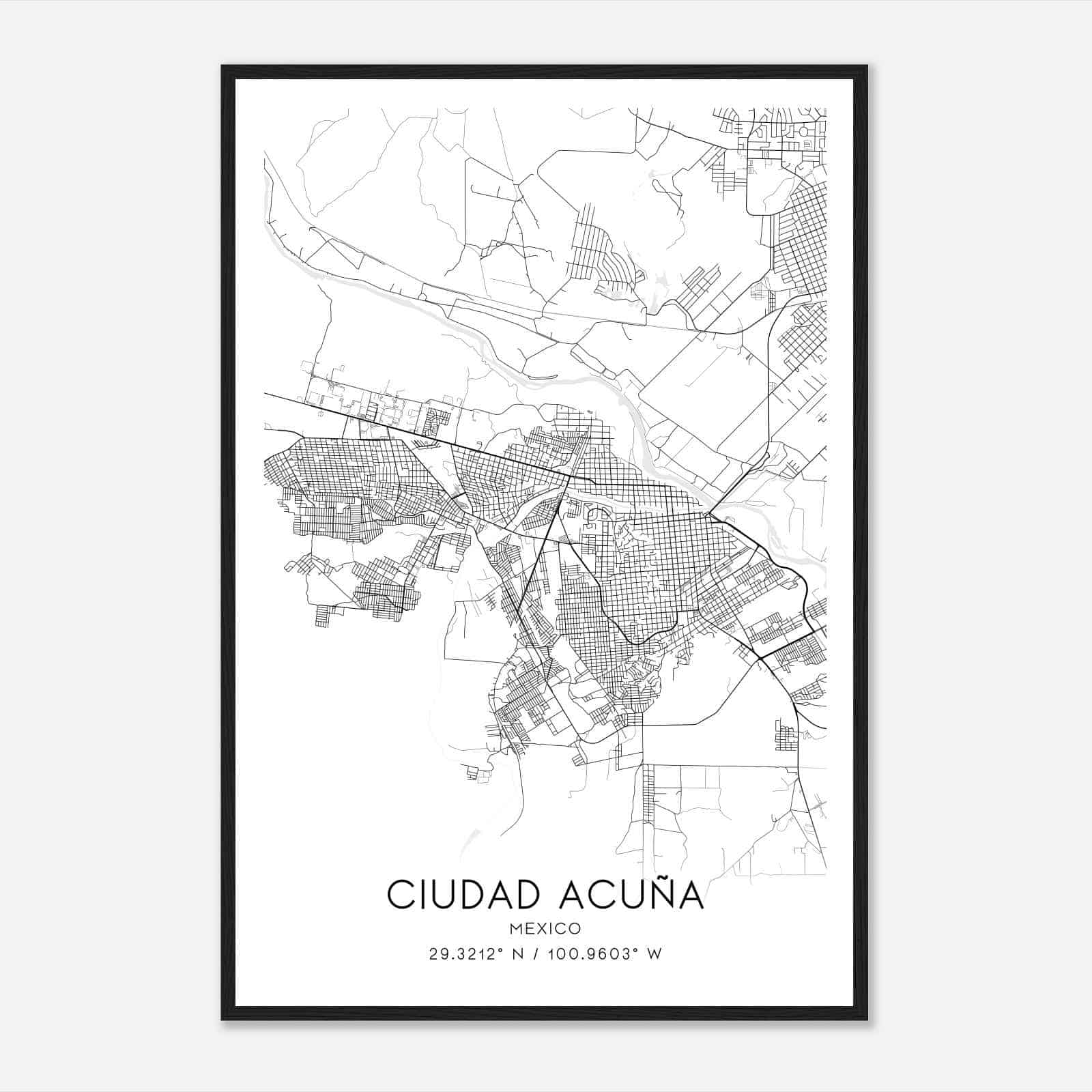 Ciudad Acuna Mexico Map Poster, Ciudad Acuna City Road Wall Art Print