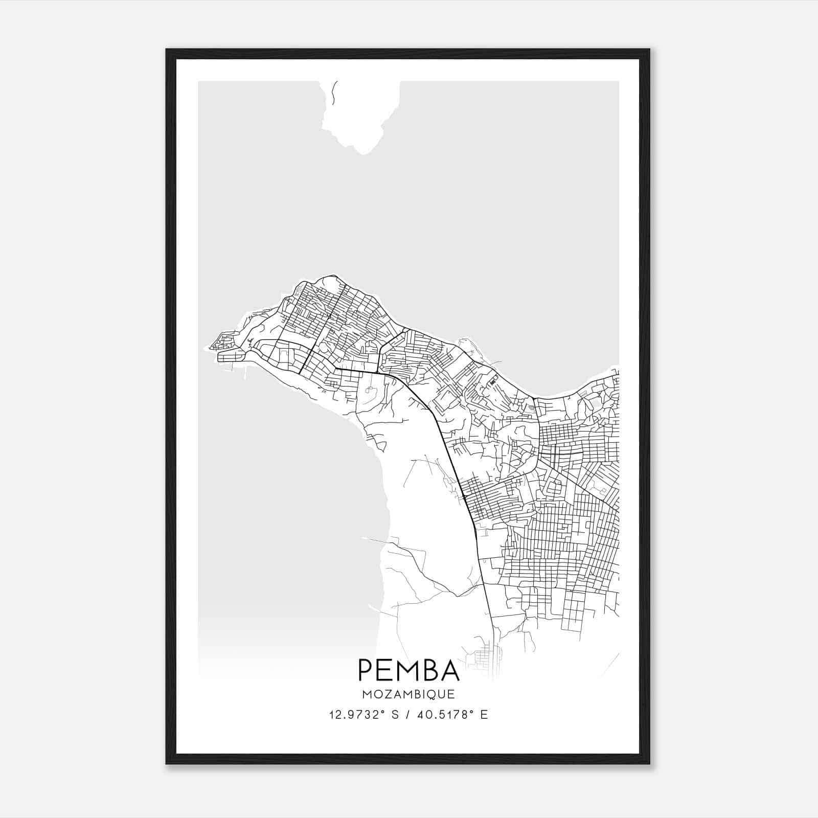 Pemba Mozambique Map Poster, Pemba City Road Wall Art Print