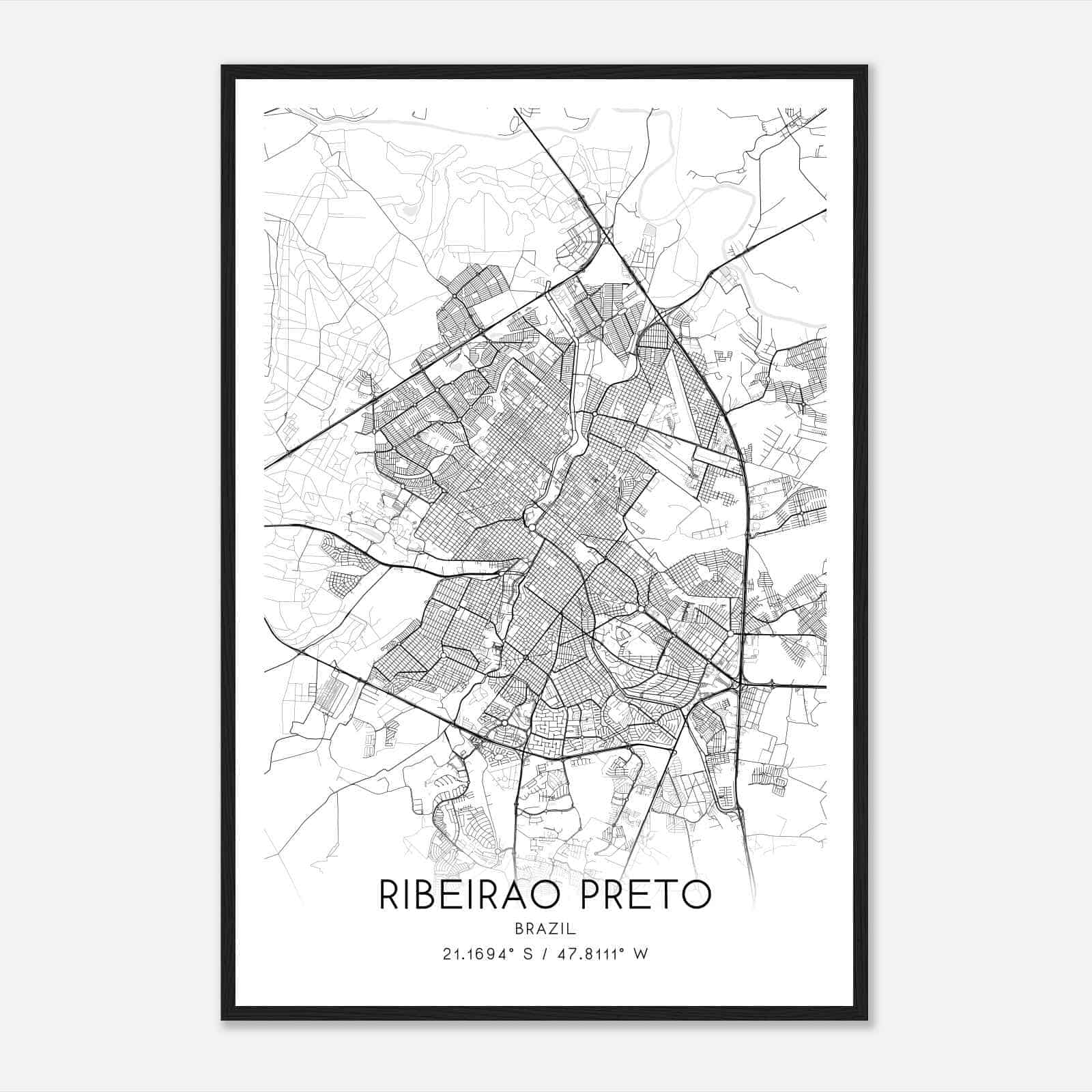 Ribeirao Preto Brazil Map Poster, Ribeirao Preto City Road Wall Art Print