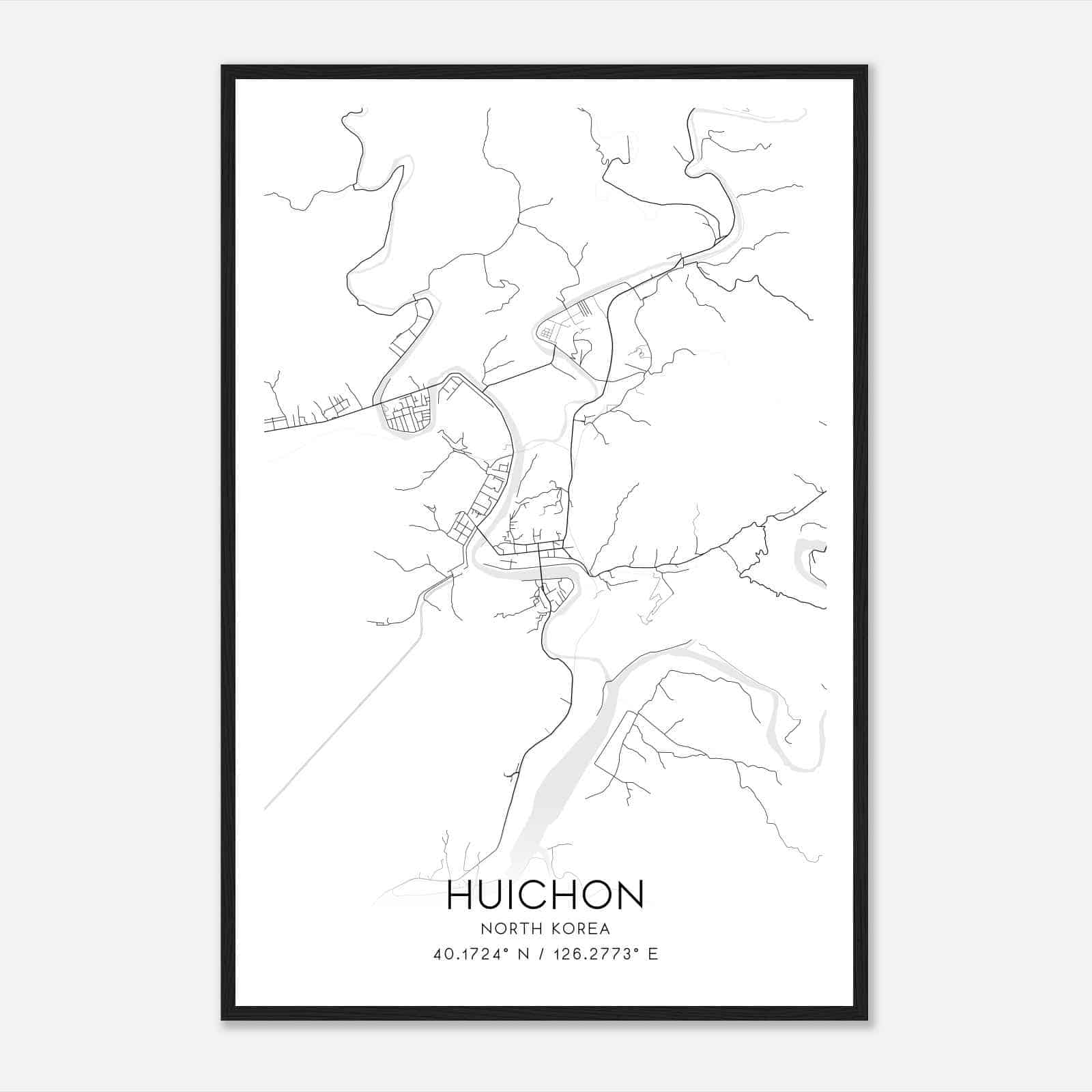 Huichon North Korea Map Poster, Huichon City Road Wall Art Print