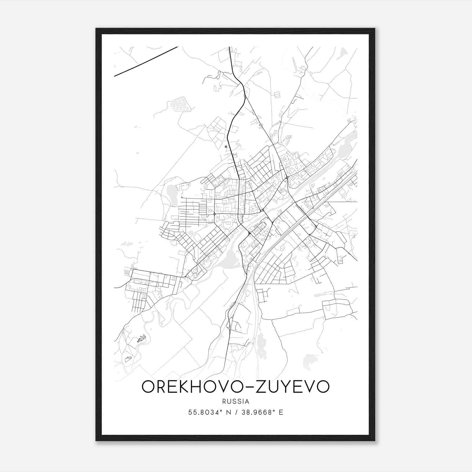 OrekhovoZuyevo Russia Map Poster, OrekhovoZuyevo City Road Wall Art Print