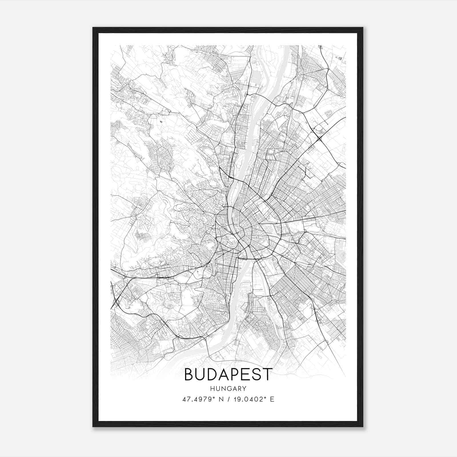 Budapest Hungary Map Poster, Budapest City Road Wall Art Print