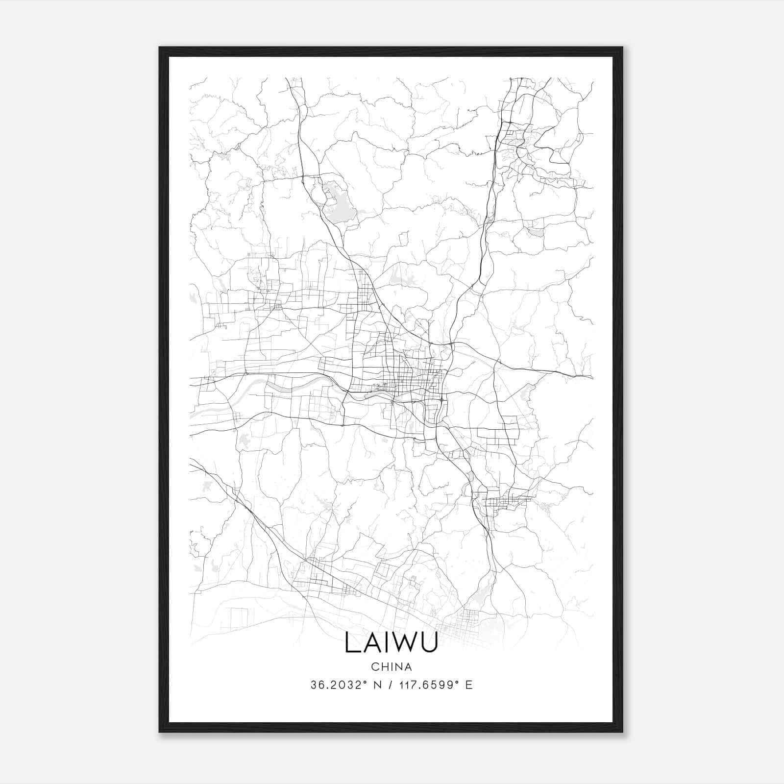 Laiwu China Map Poster, Laiwu City Road Wall Art Print