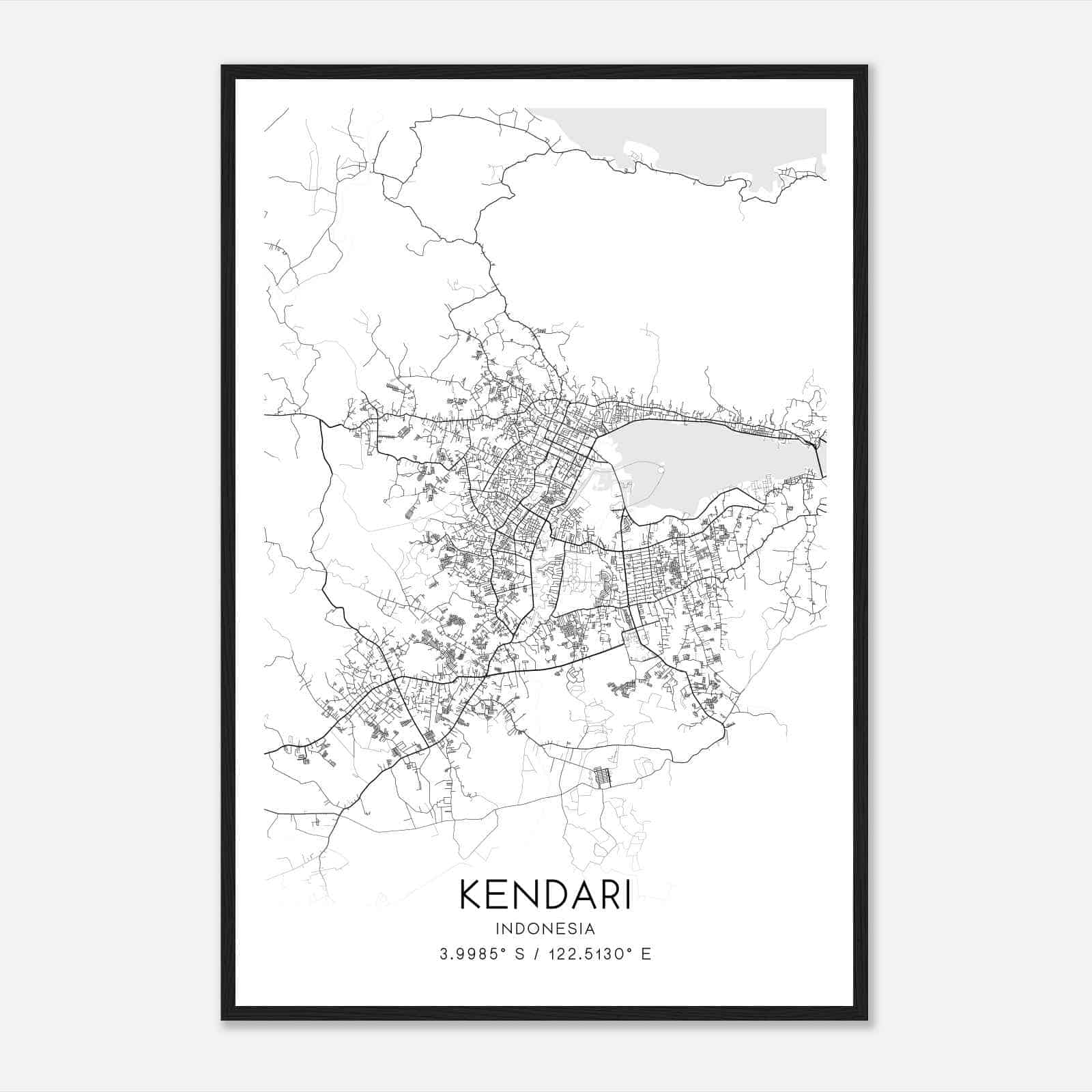 Kendari Indonesia Map Poster, Kendari City Road Wall Art Print