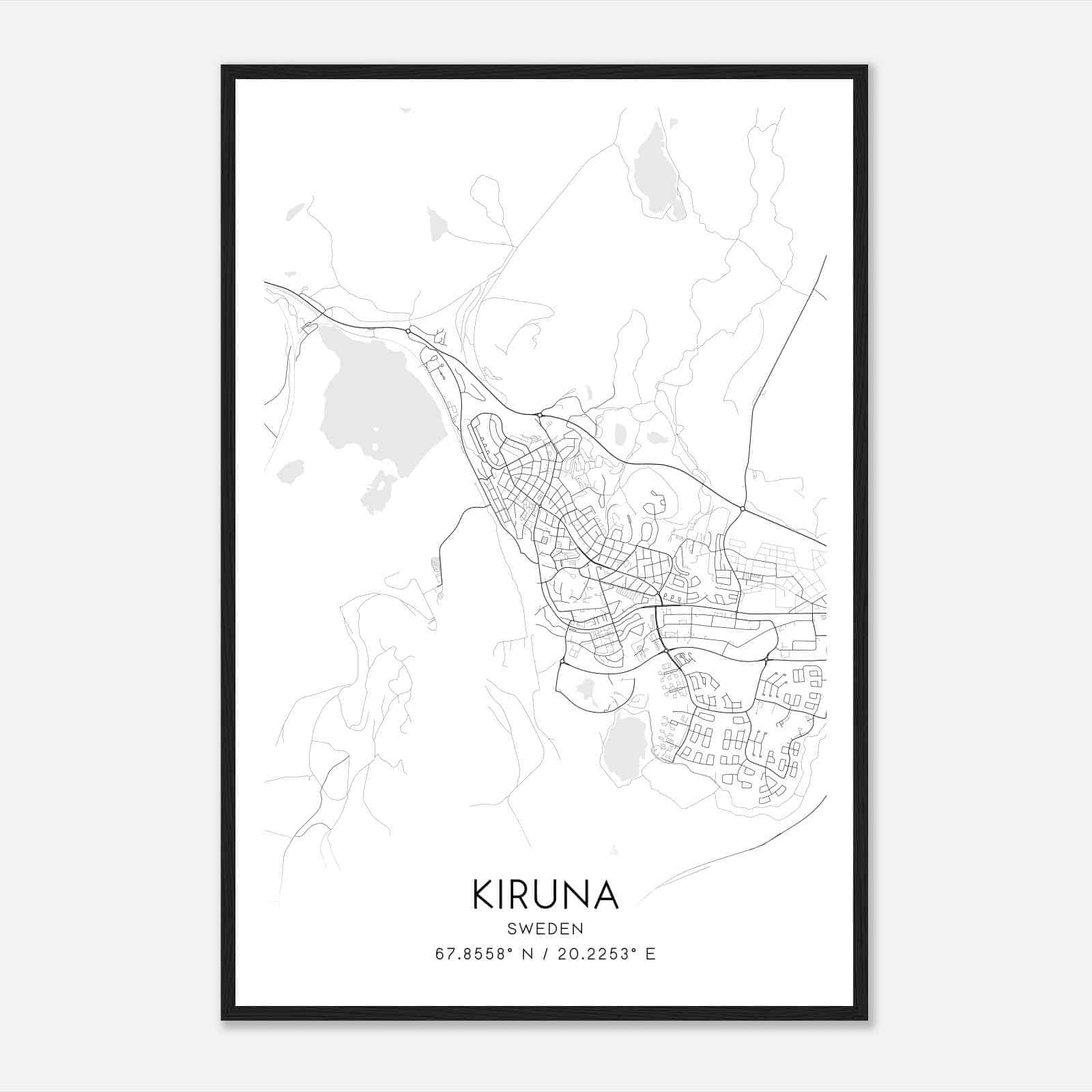 Kiruna Sweden Map Poster, Kiruna City Road Wall Art Print