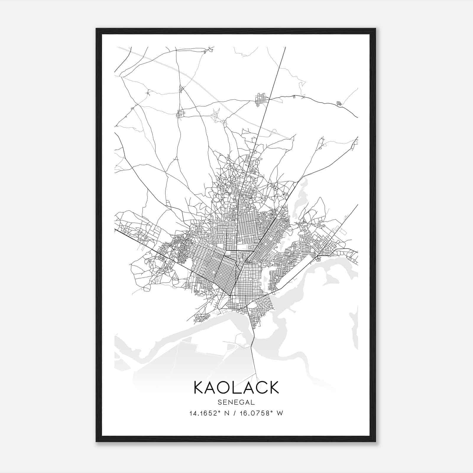Kaolack Senegal Map Poster, Kaolack City Road Wall Art Print