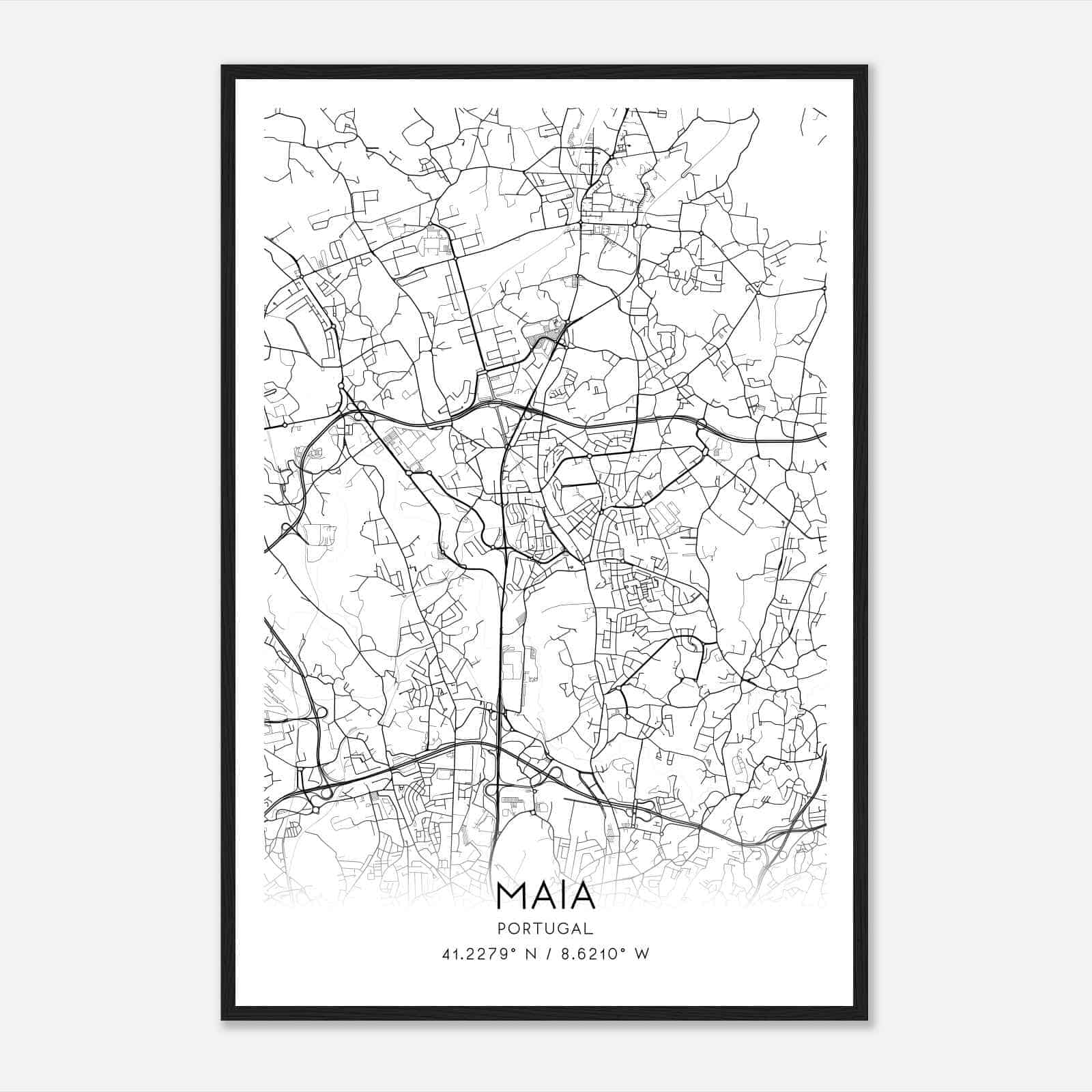 Maia Portugal Map Poster, Maia City Road Wall Art Print