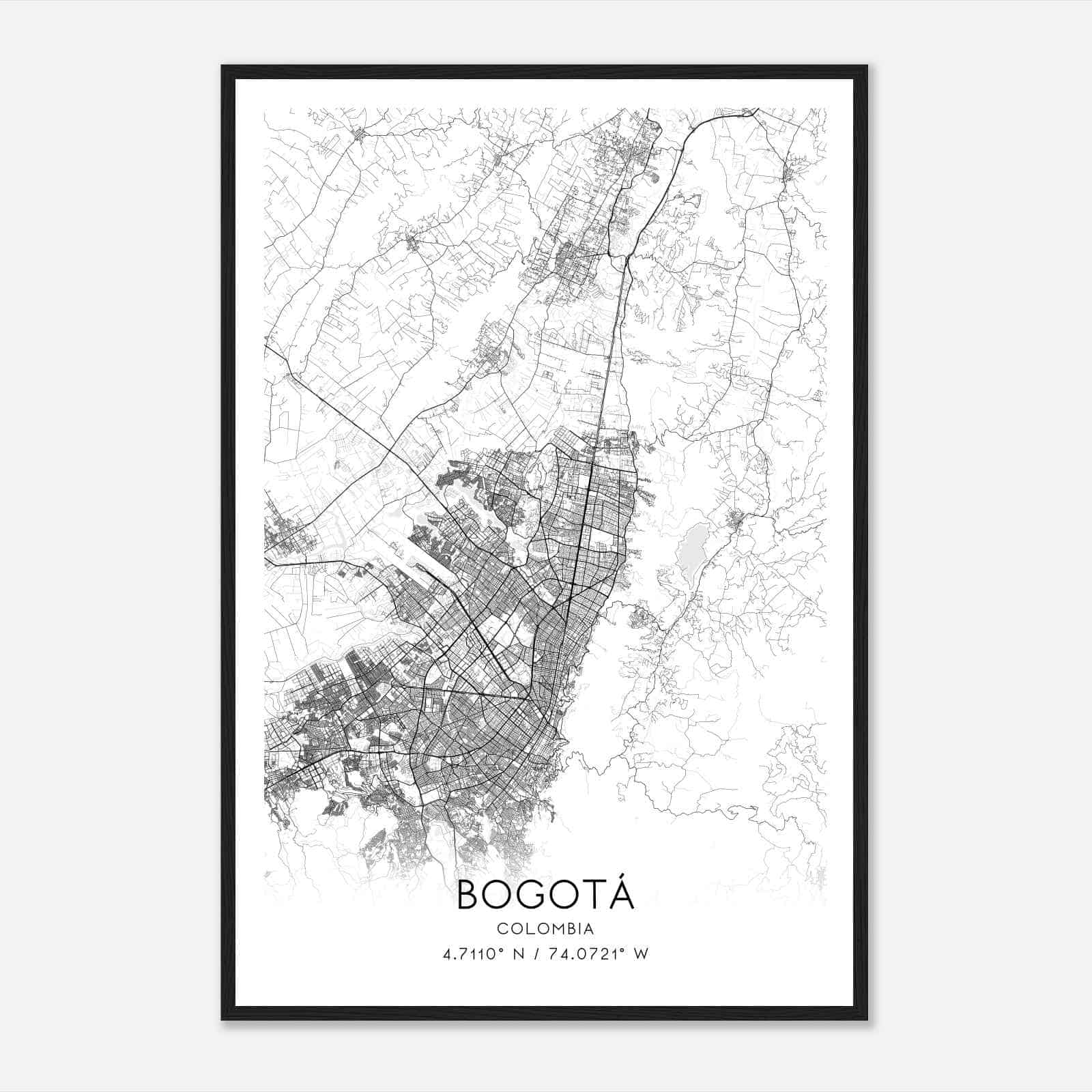 Bogota Colombia Map Poster, Bogota City Road Wall Art Print
