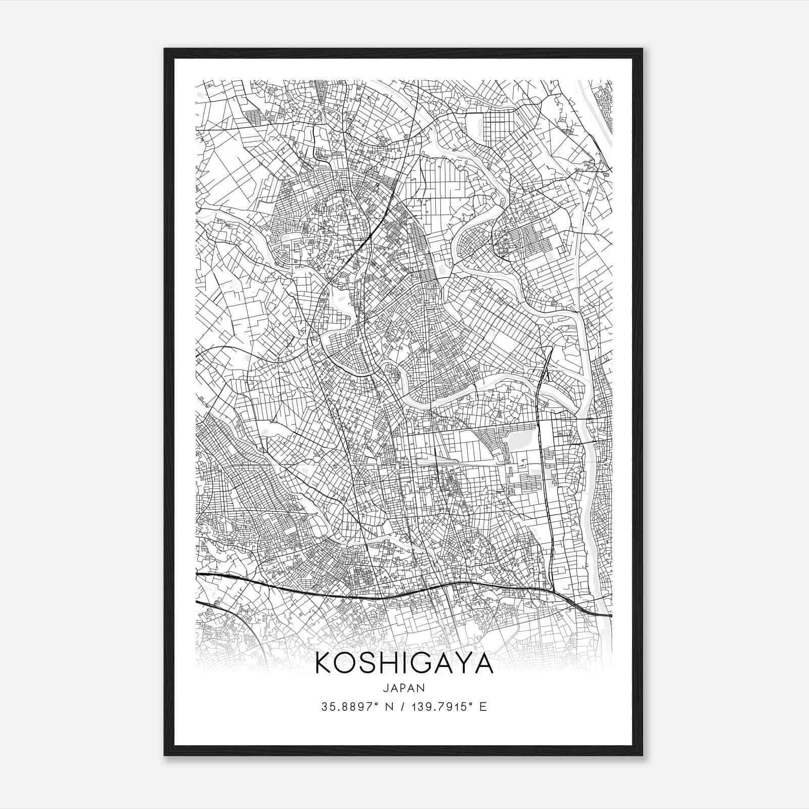 Koshigaya Japan Map Poster, Koshigaya City Road Wall Art Print